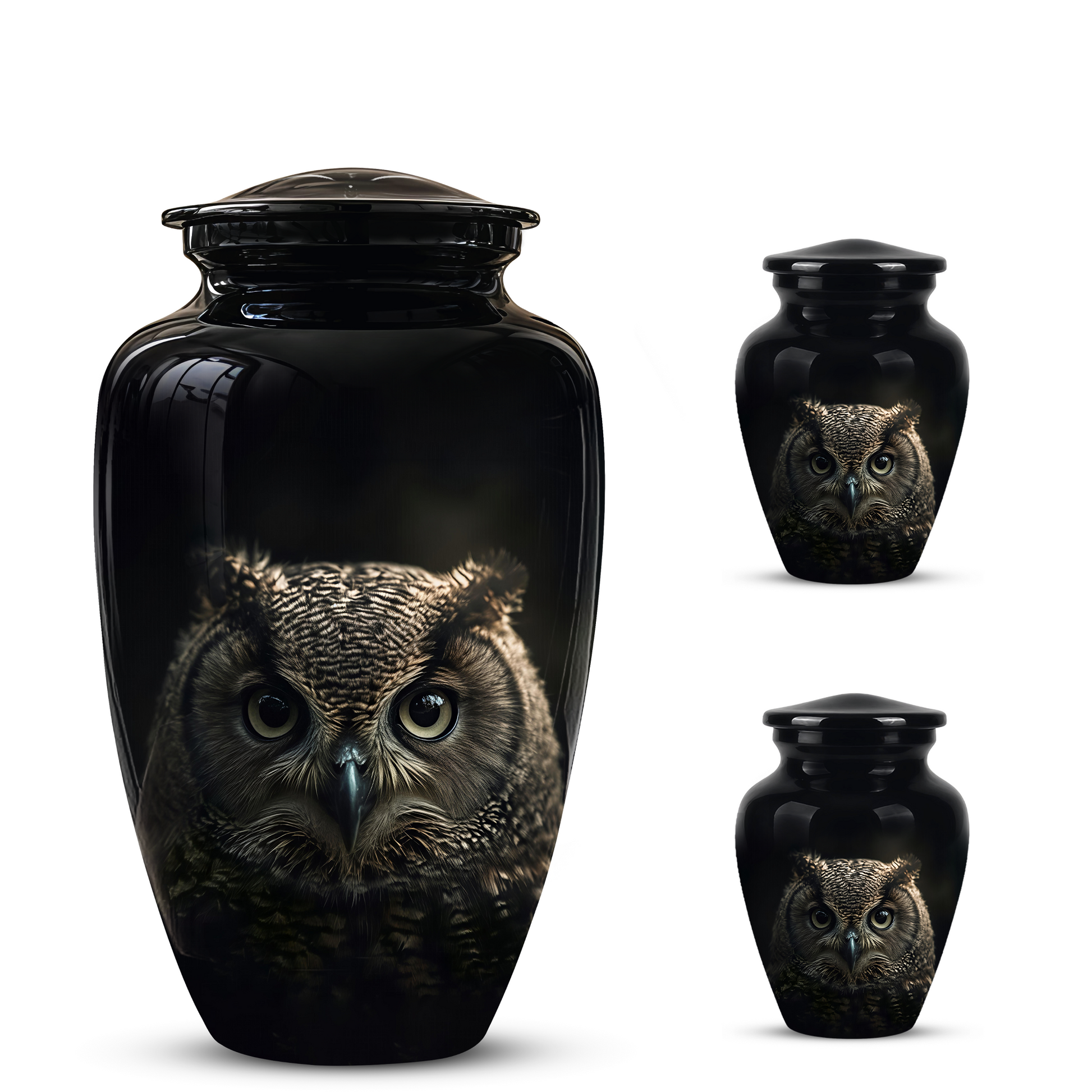 Owl Cremation Urns For Human Ashes - Black Burial Urns For Dad
