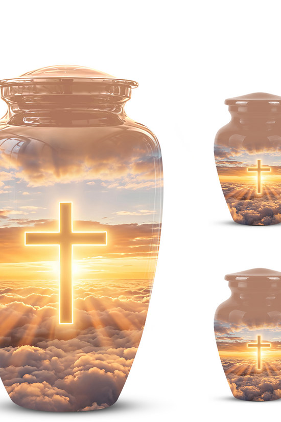 Christian Cross in Sky Cremation Urn - Beautiful Artistic Burial Urns For Ashes