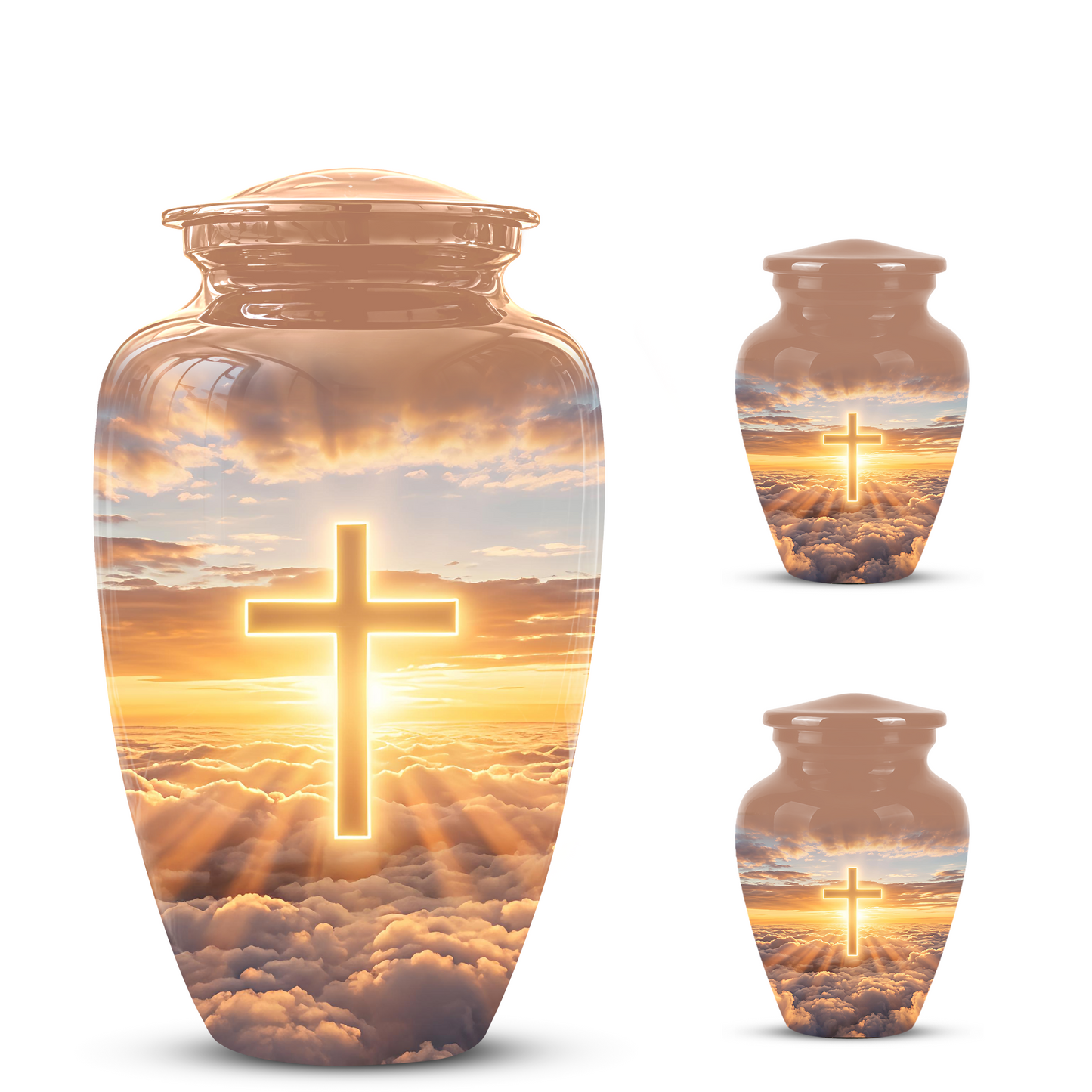 Christian Cross in Sky Cremation Urn - Beautiful Artistic Burial Urns For Ashes
