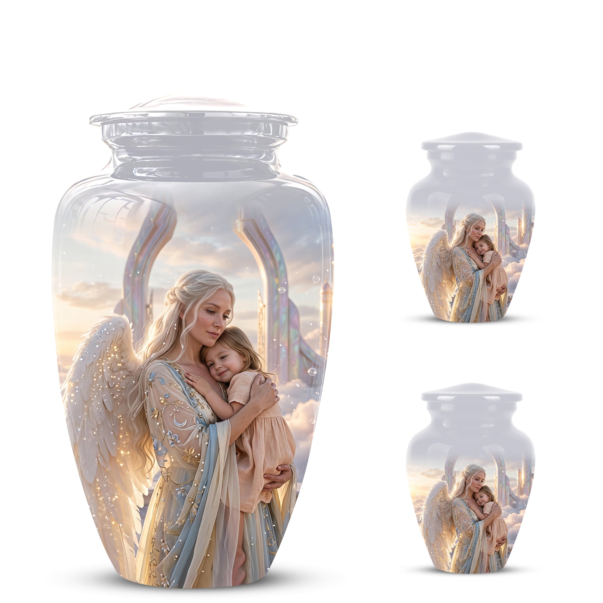 Angel Mother With Child Memorial Urn - Artistic Cremation Urns For Mom