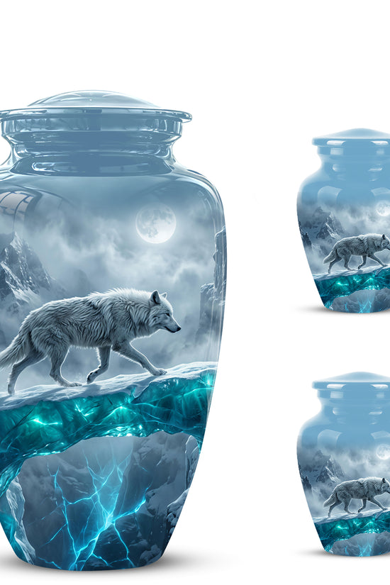White Wolf In Snow Themed Urn - Classic Custom Urns For Human Ashes