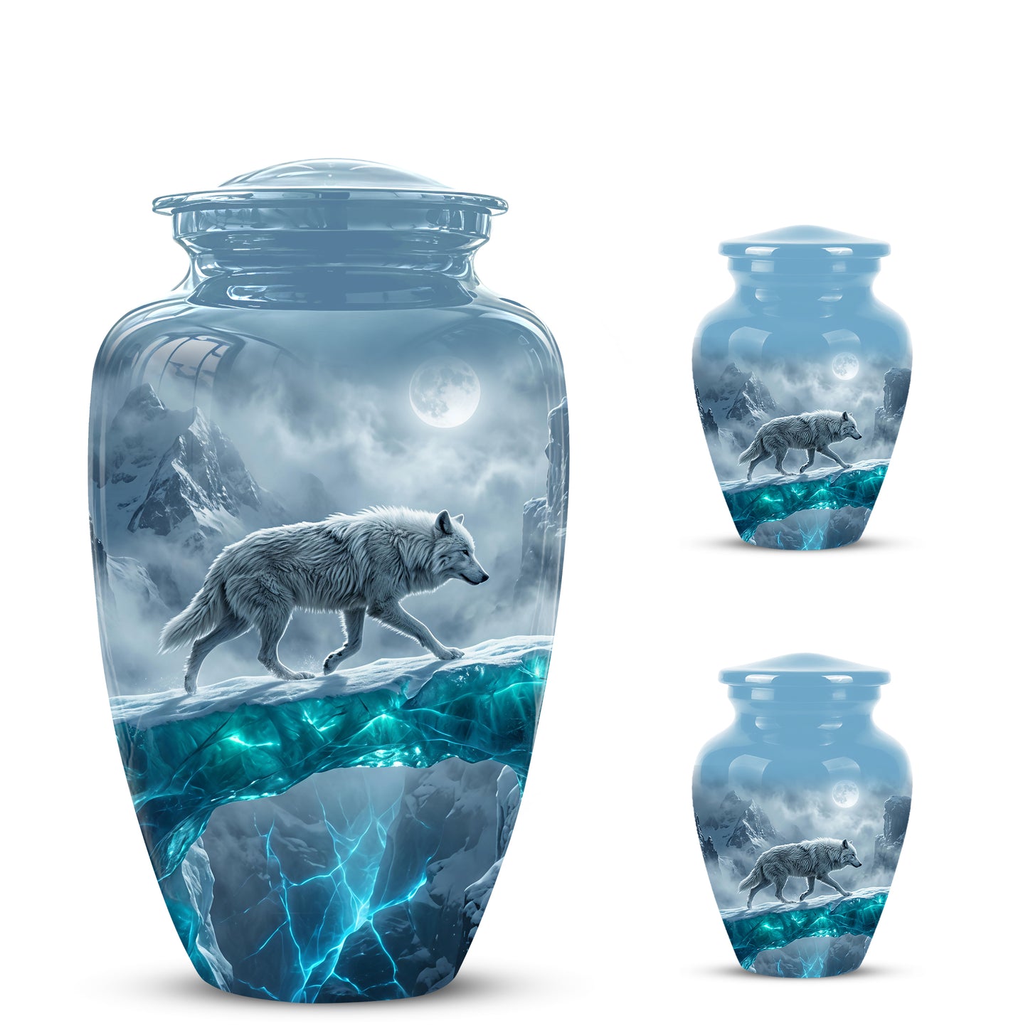 White Wolf In Snow Themed Urn - Classic Custom Urns For Human Ashes