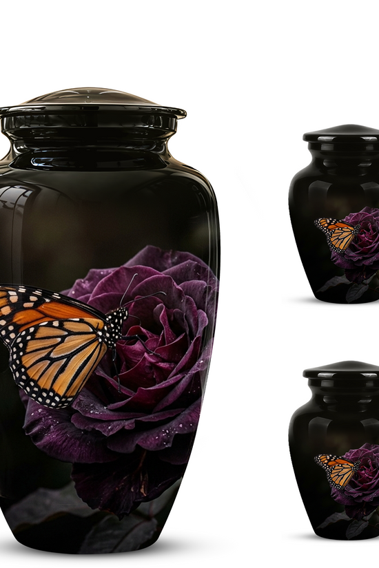 Yellow Butterfly On Purple Flower - Beautiful Burial Urns For Mom Ashes