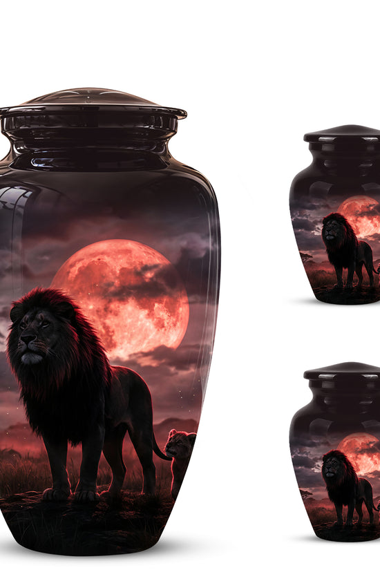Lion Themed Cremation Urns - Blood Moon Scenic Urns For Loved Ones