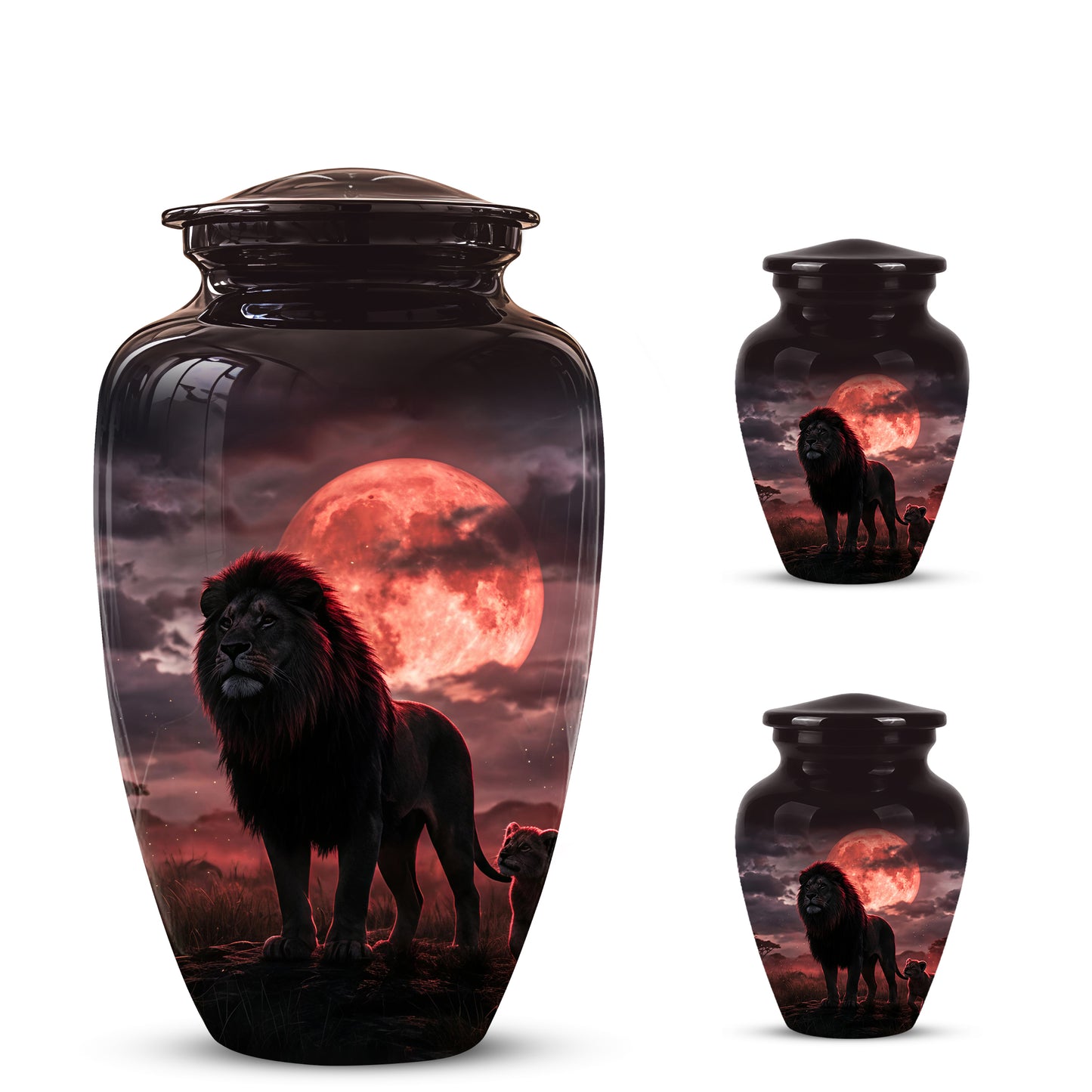 Lion Themed Cremation Urns - Blood Moon Scenic Urns For Loved Ones