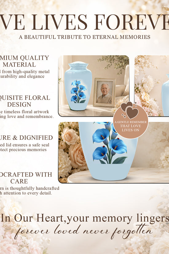 Personalized Blue Orchid Cremation Urn - Beautiful Urns For Women Ashes