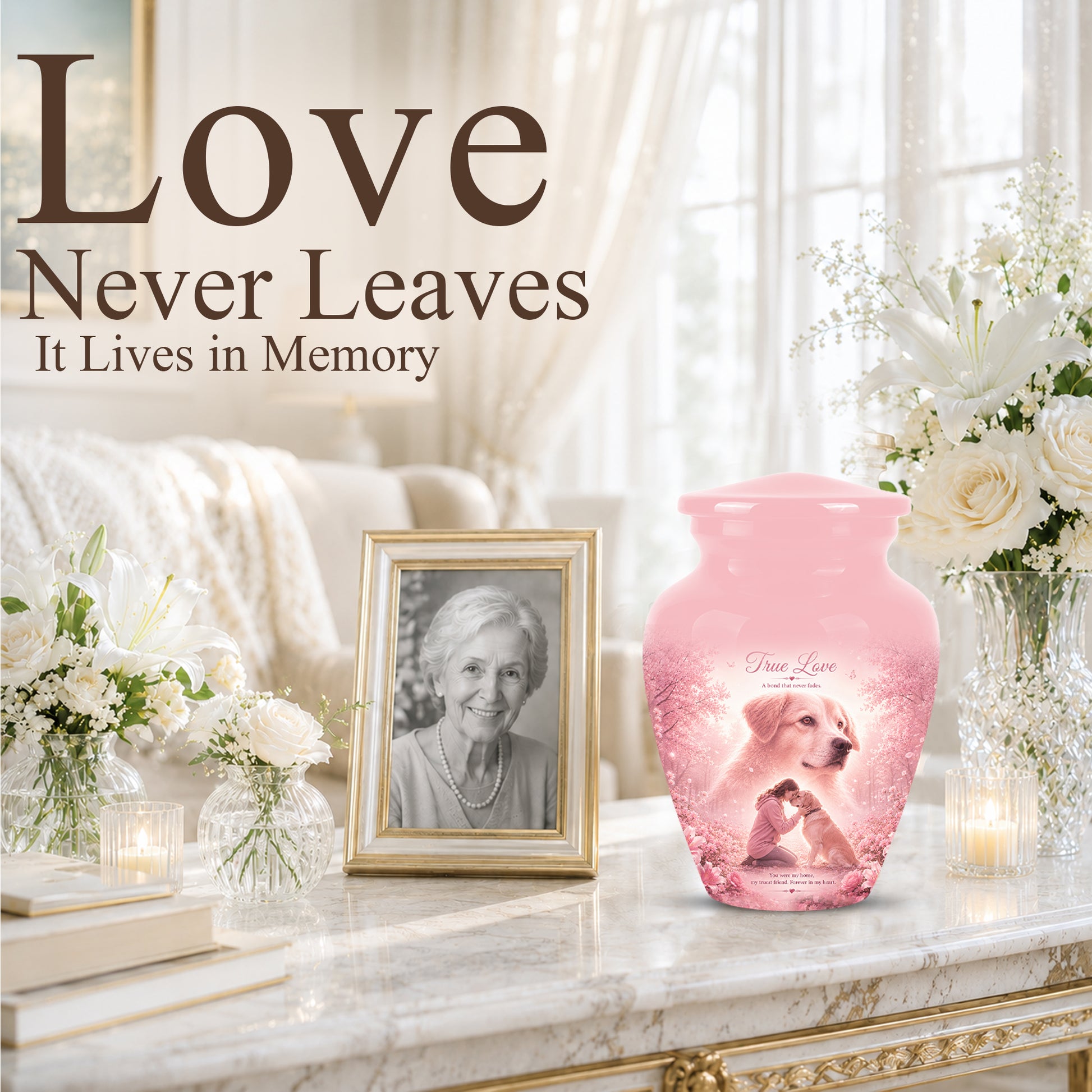 Pink Pet Dog Memorial Urn – Dog Burial Urn for Pets Ashes