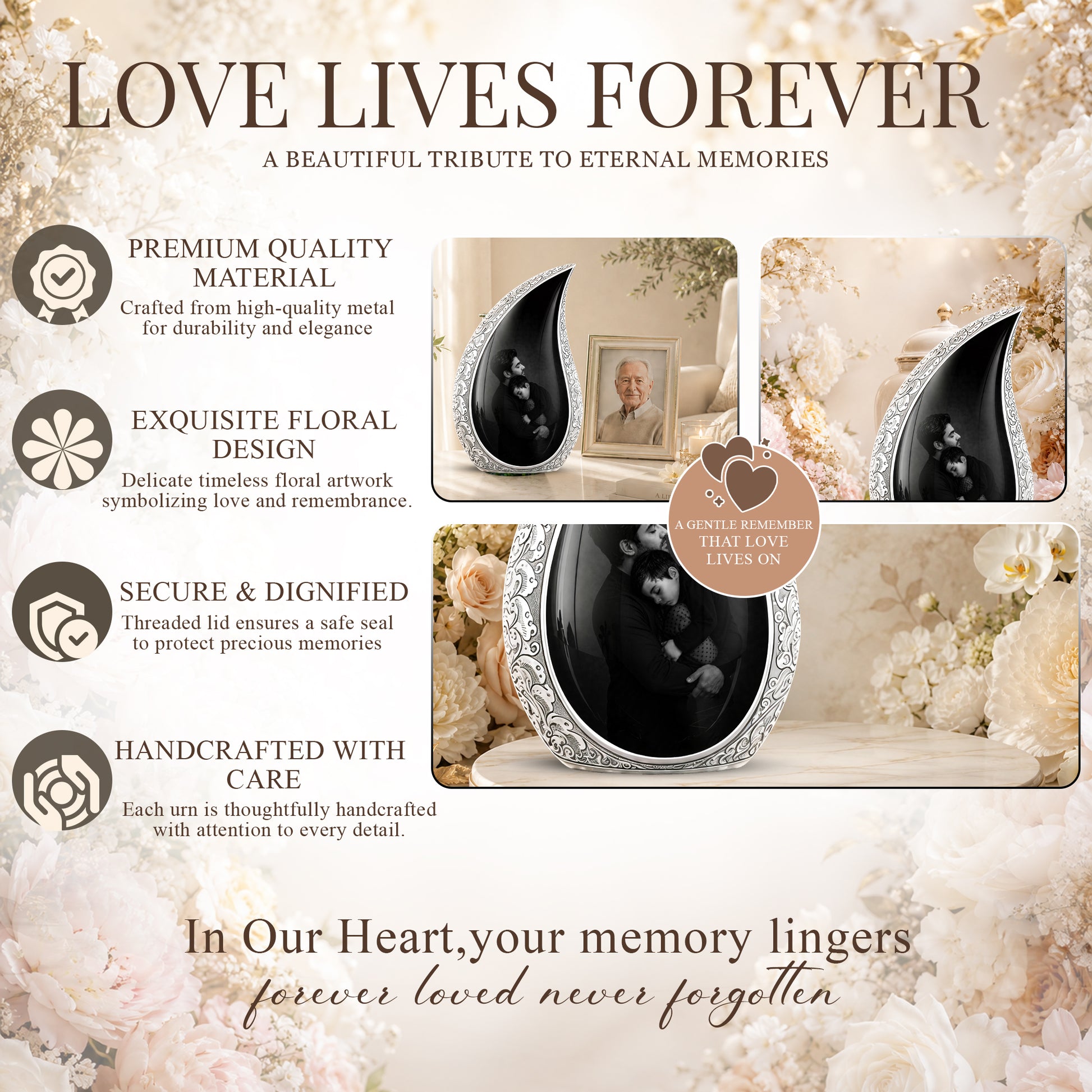 Black Father & Son Memorial Urn - Custom Cremation To Tribute Dad Ashes