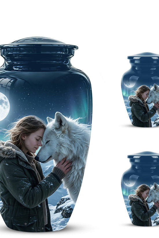 White Wolf Memorial Urn for Ashes - Custom Engraved Urns For Human