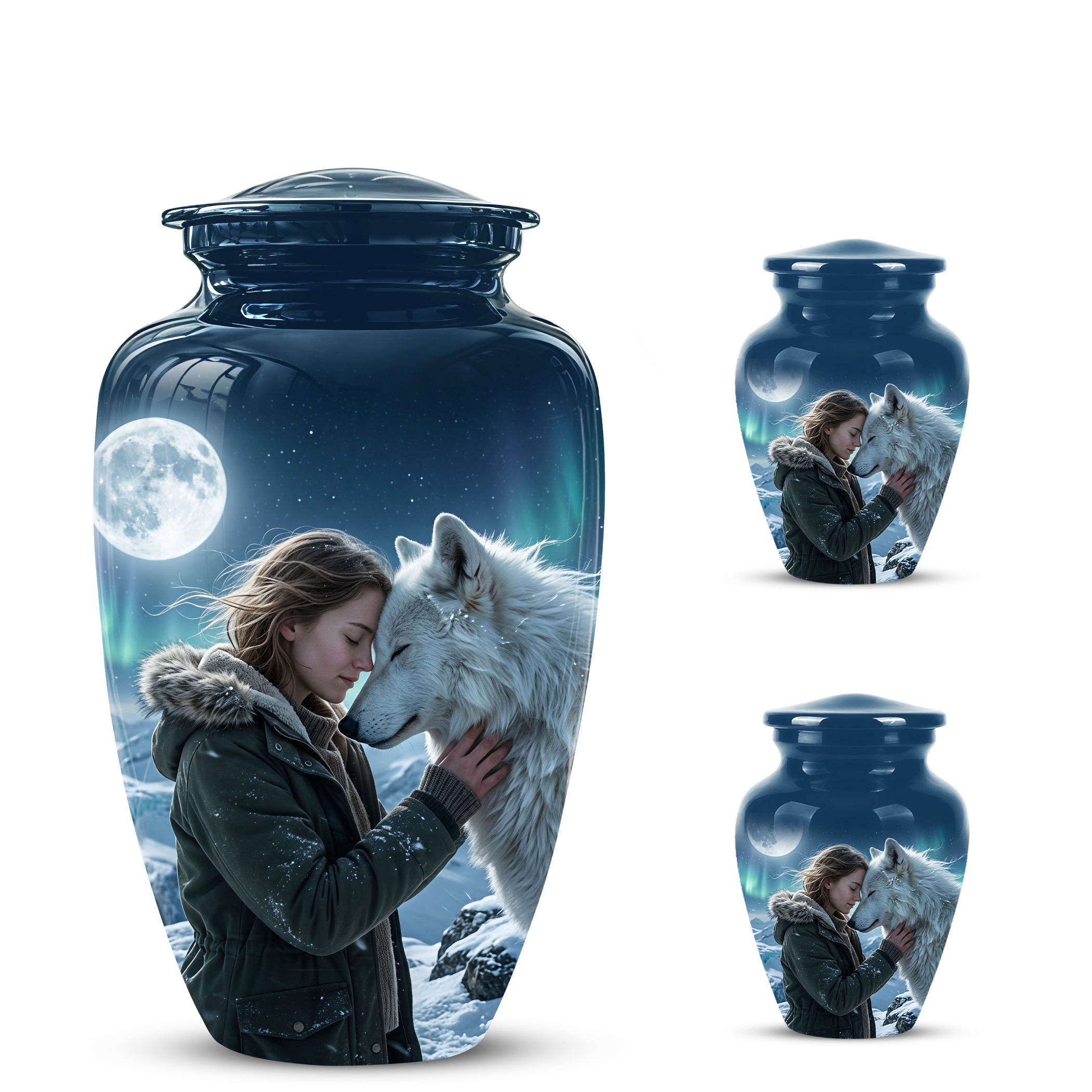 White Wolf Memorial Urn for Ashes - Custom Engraved Urns For Human