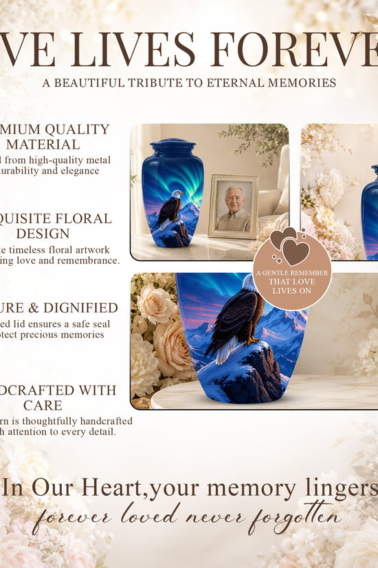 Personalized Bald Eagle Cremation Urn - Northern Lights Memorial Urns For Ashes