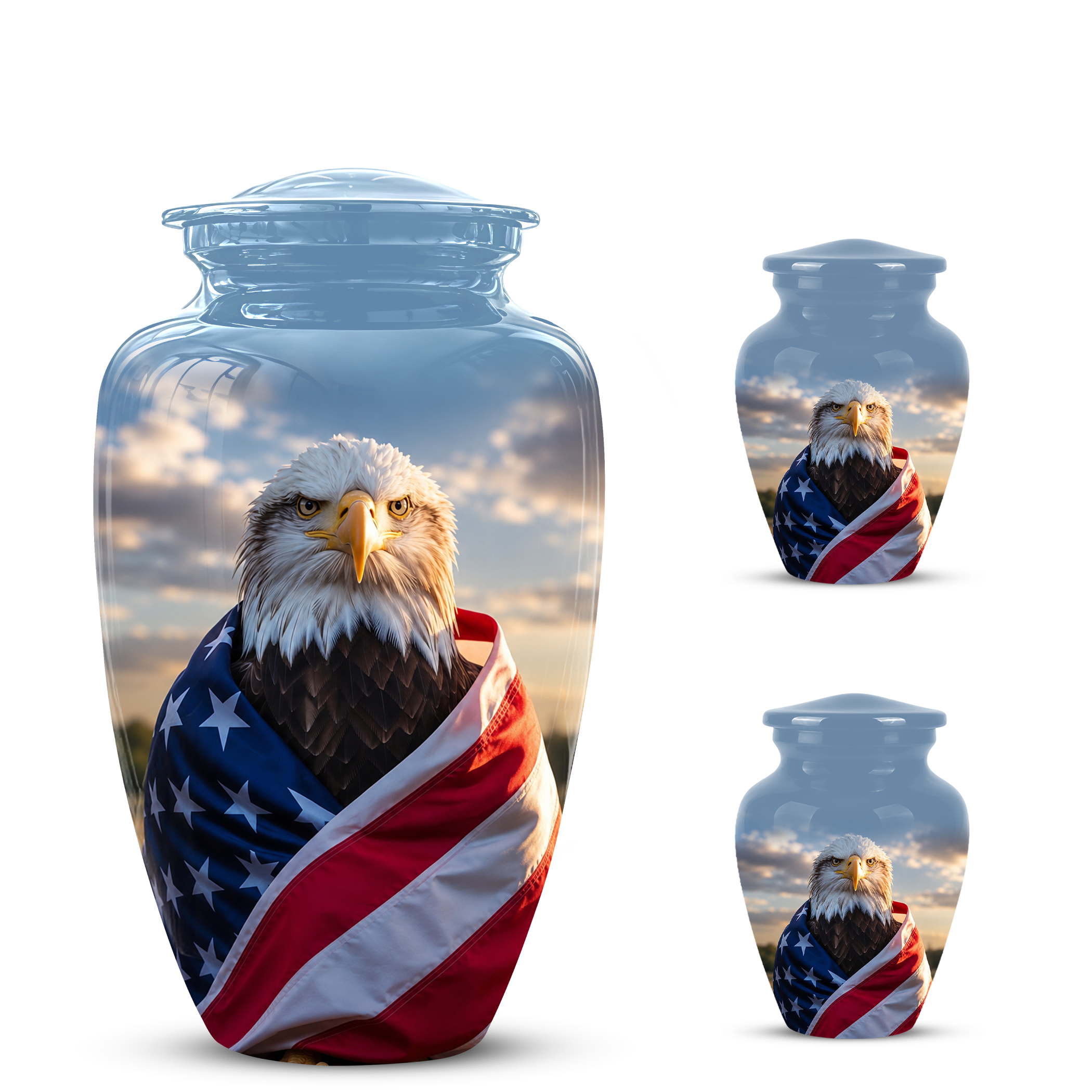 Bald Eagle Draped in American Flag - Patriotic Burial Urns For Human Ashes