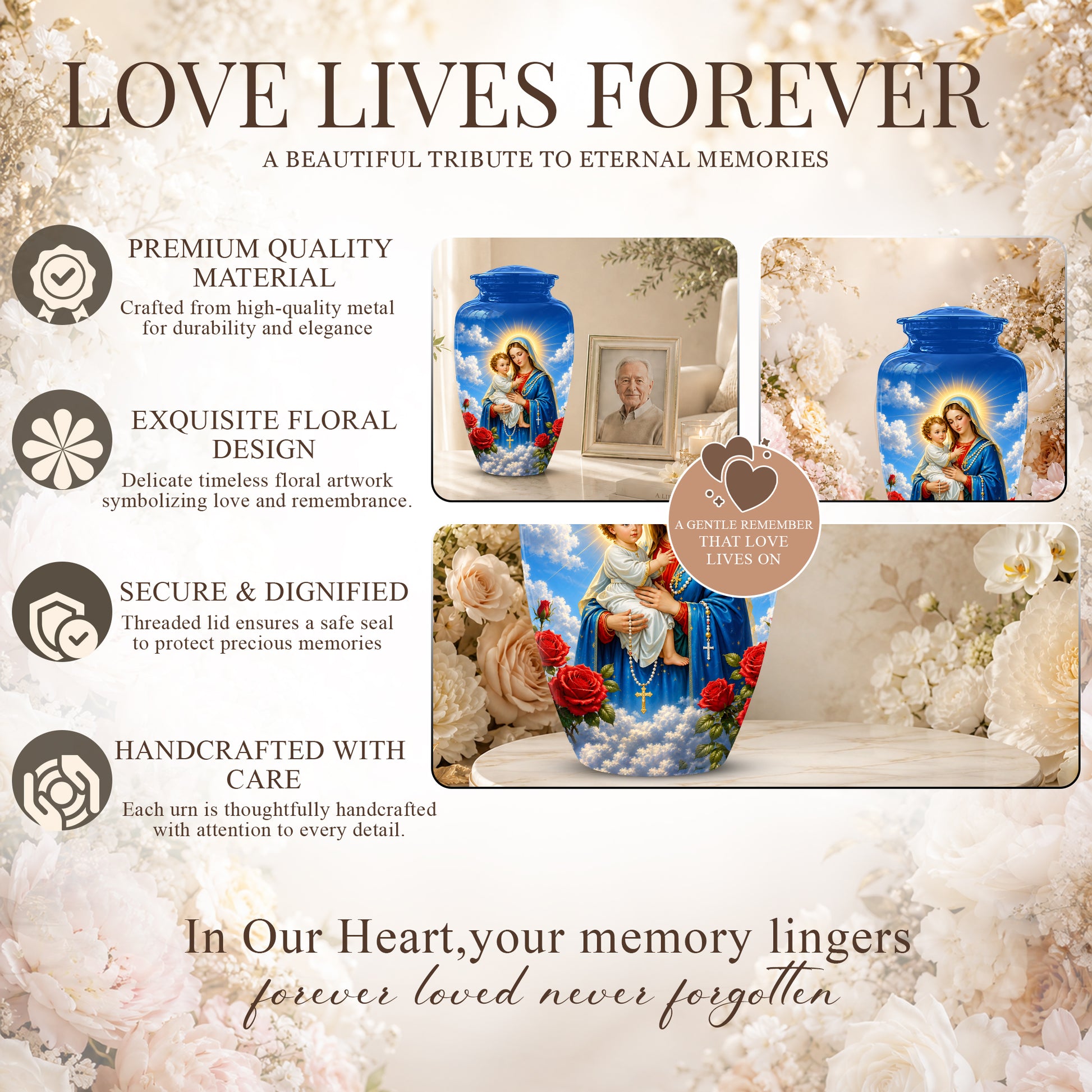 Catholic Virgin Mary & Baby Jesus Urn - Personalized Spiritual Urns