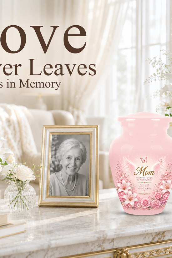 Angel Wings Funeral Urn for Mom – Pink Aluminium Burial Urn for Human Ashes