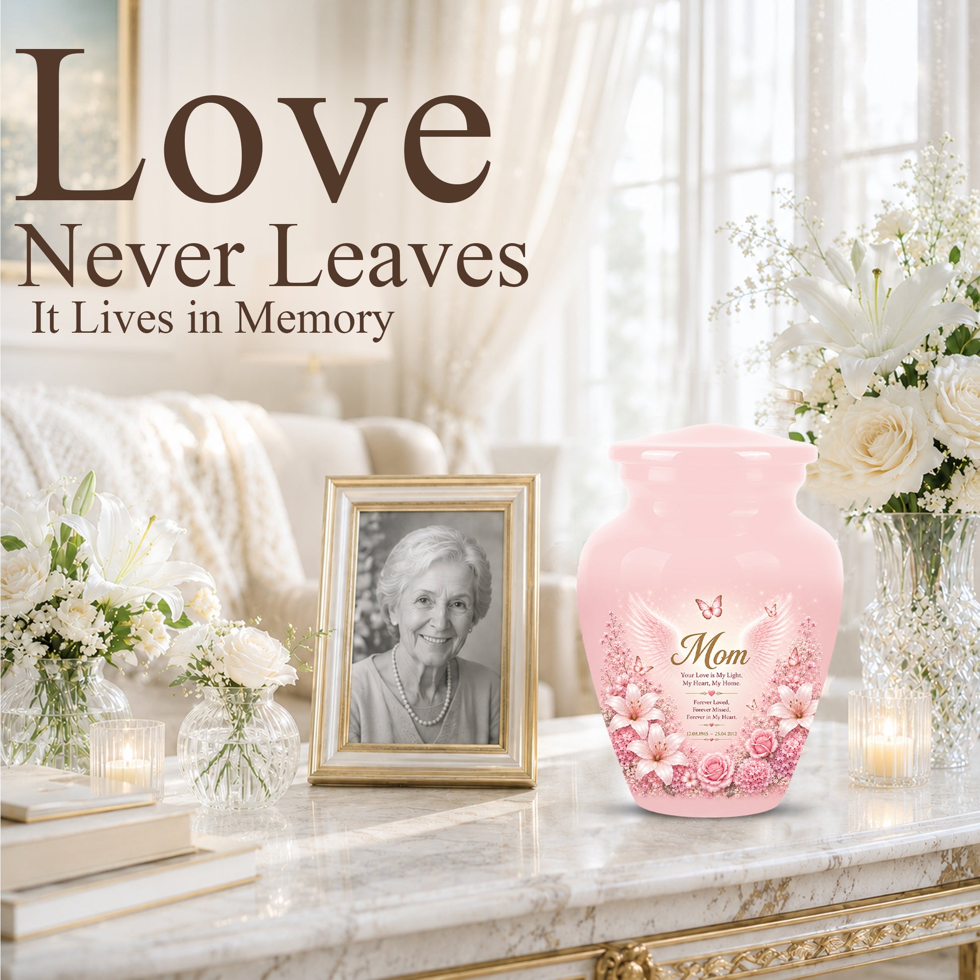 Angel Wings Funeral Urn for Mom – Pink Aluminium Burial Urn for Human Ashes