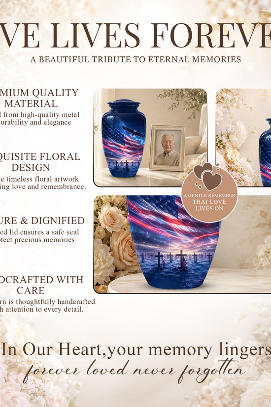 Personalized American Flag Cremation Urn for Ashes – Custom Military Memorial Urn