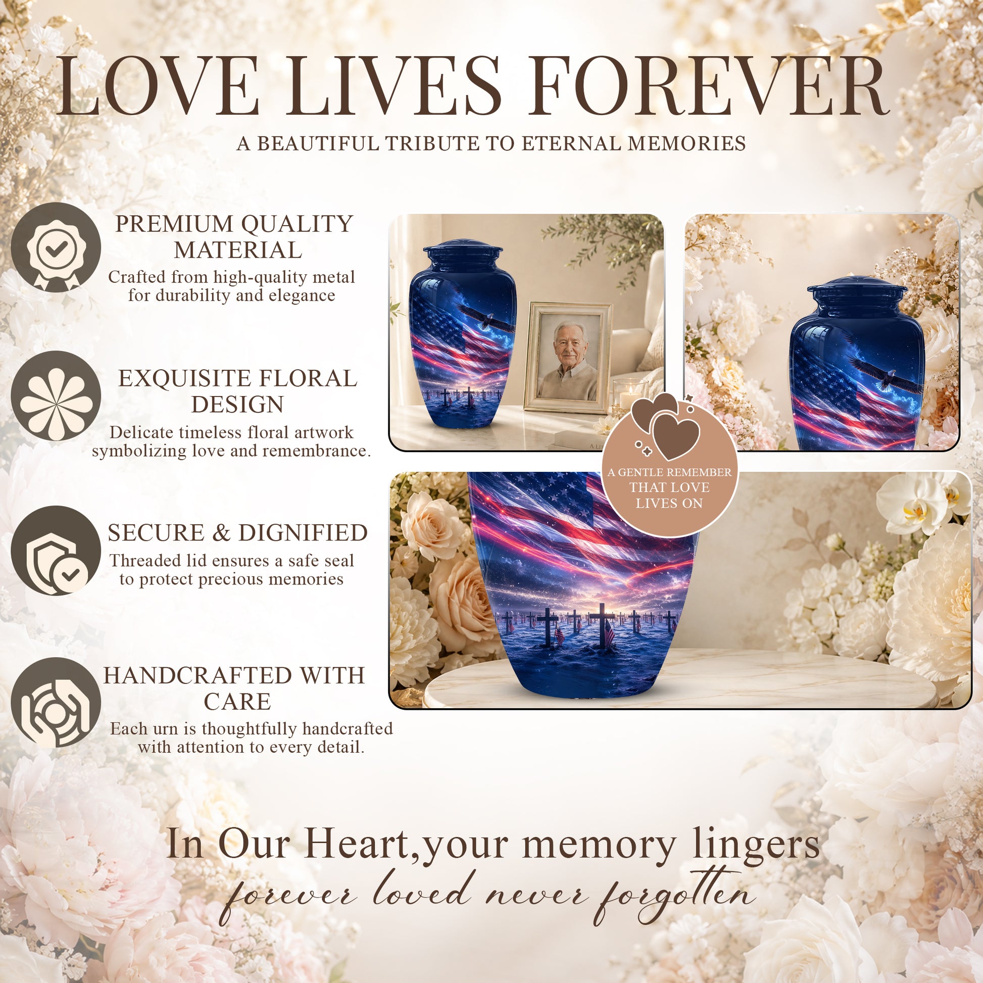Personalized American Flag Cremation Urn for Ashes – Custom Military Memorial Urn
