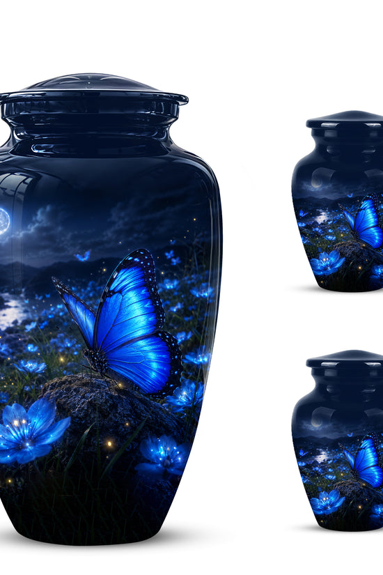 Personalized Blue Butterfly Cremation Urn - Handcrafted Urns For Women