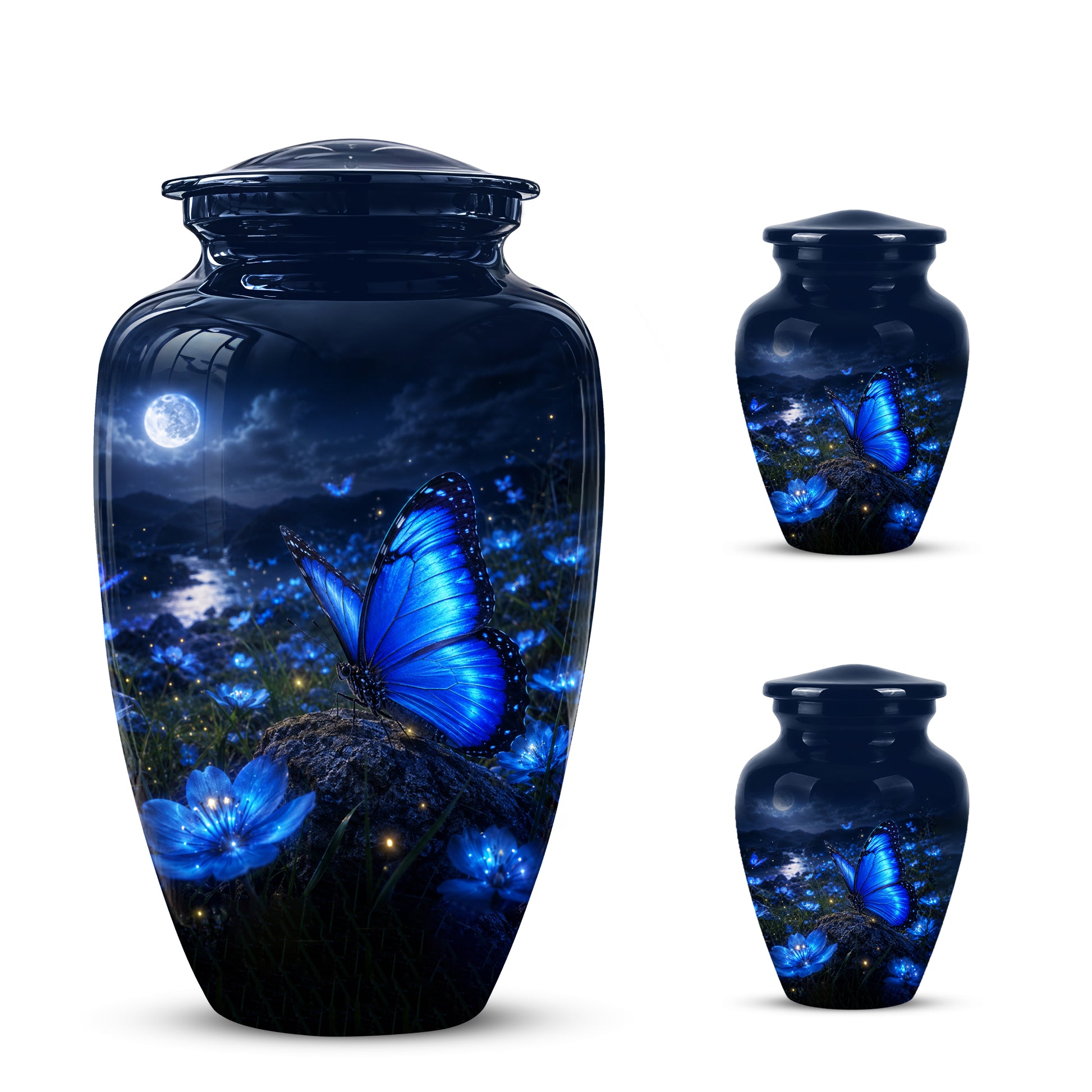 Personalized Blue Butterfly Cremation Urn - Handcrafted Urns For Women