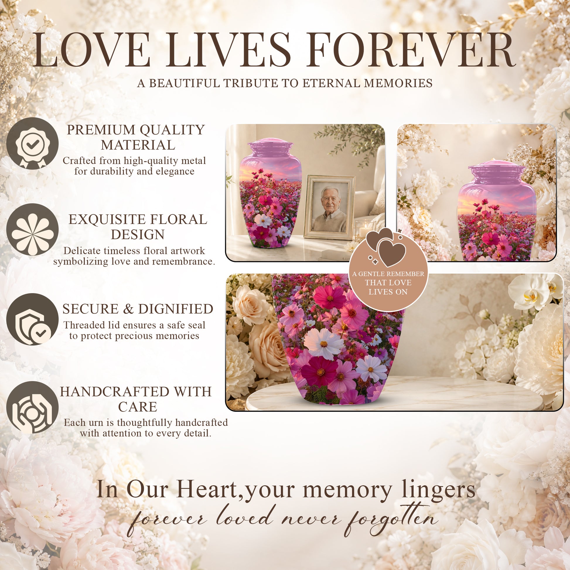 Flower Field Cremation Urn - Decorative Premium Funeral Urns On Sale