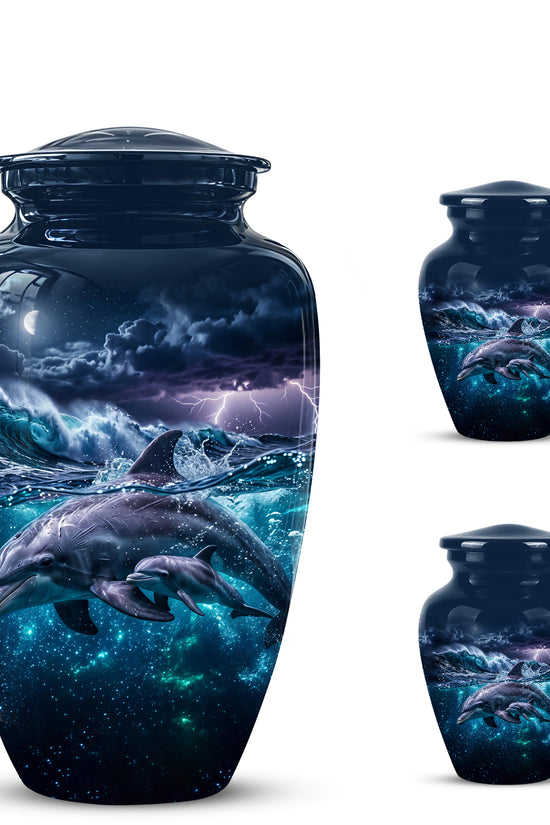 Dolphin Cremation Urn for Ashes –  Beautiful Ocean Storm Memorial Art