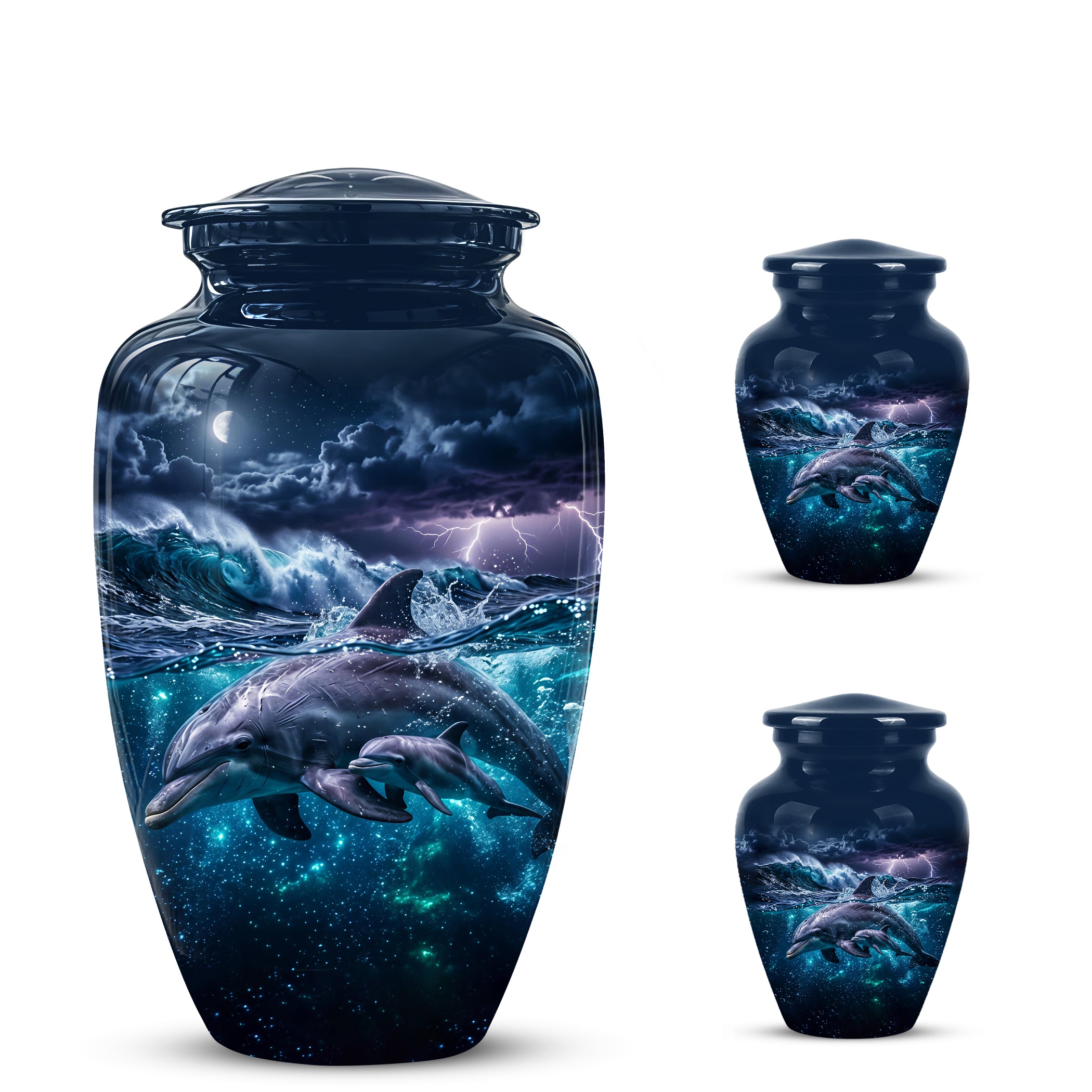 Dolphin Cremation Urn for Ashes –  Beautiful Ocean Storm Memorial Art