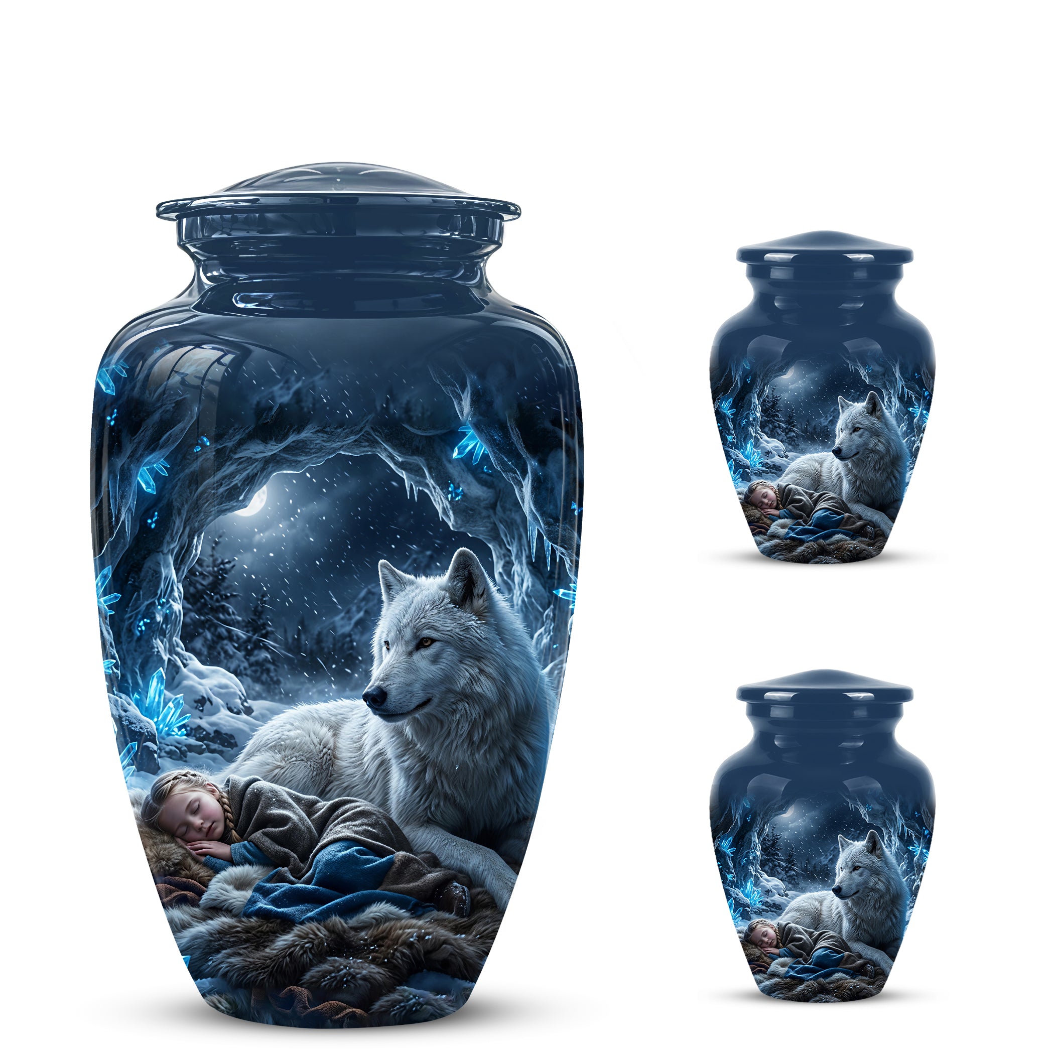 White Wolf With Girl Urn - Custom Memorial Urns For Men & Women Ashes