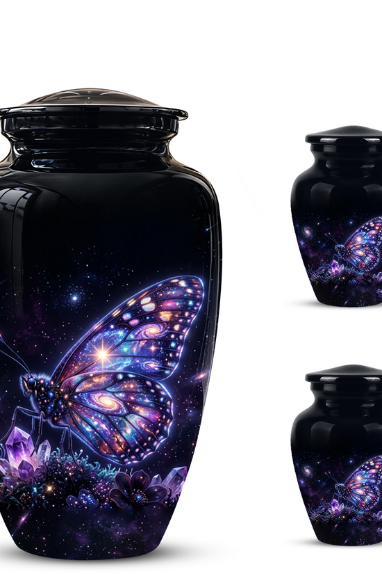 Purple Butterfly Cremation Urn - Beautiful Black Urns For Human Ashes