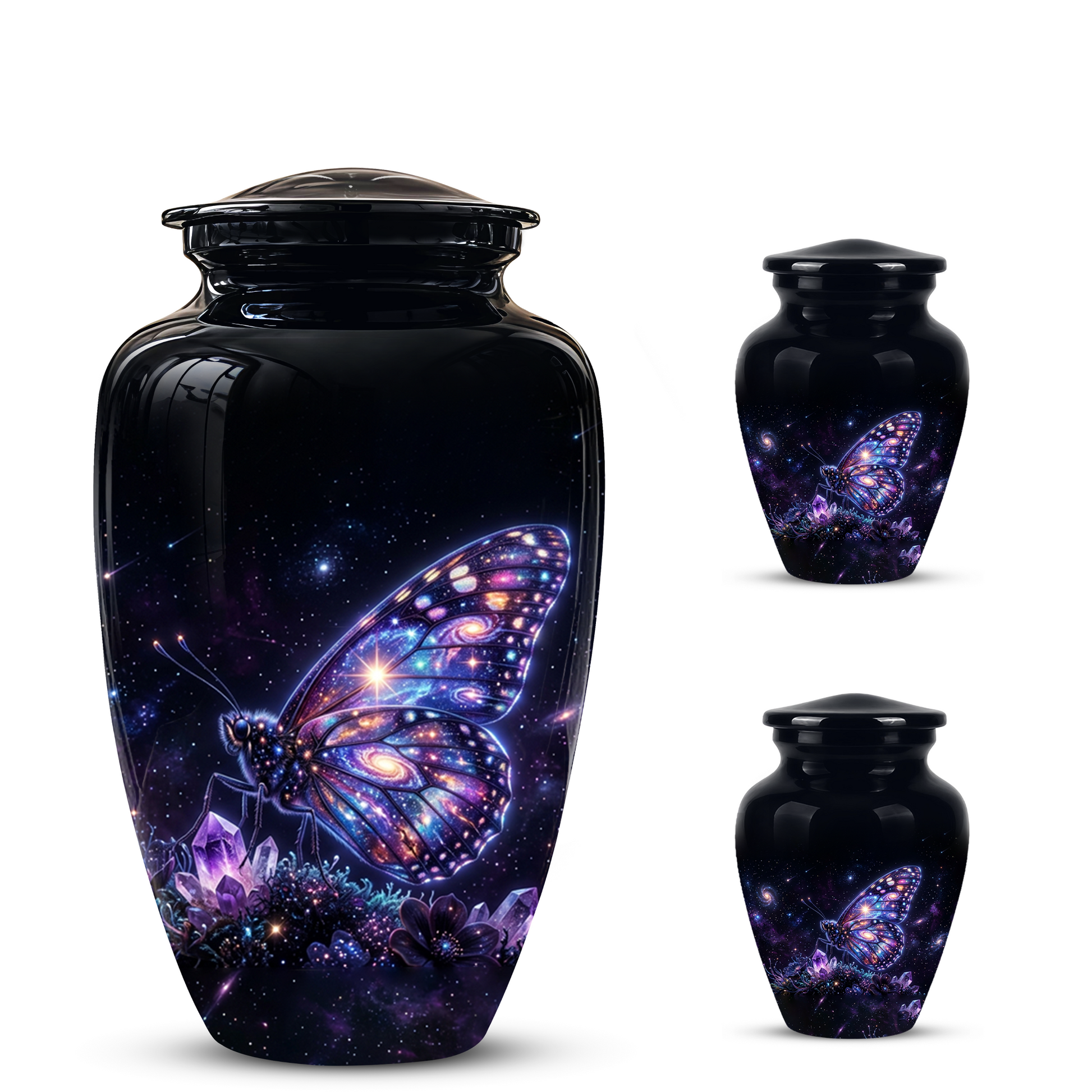 Purple Butterfly Cremation Urn - Beautiful Black Urns For Human Ashes