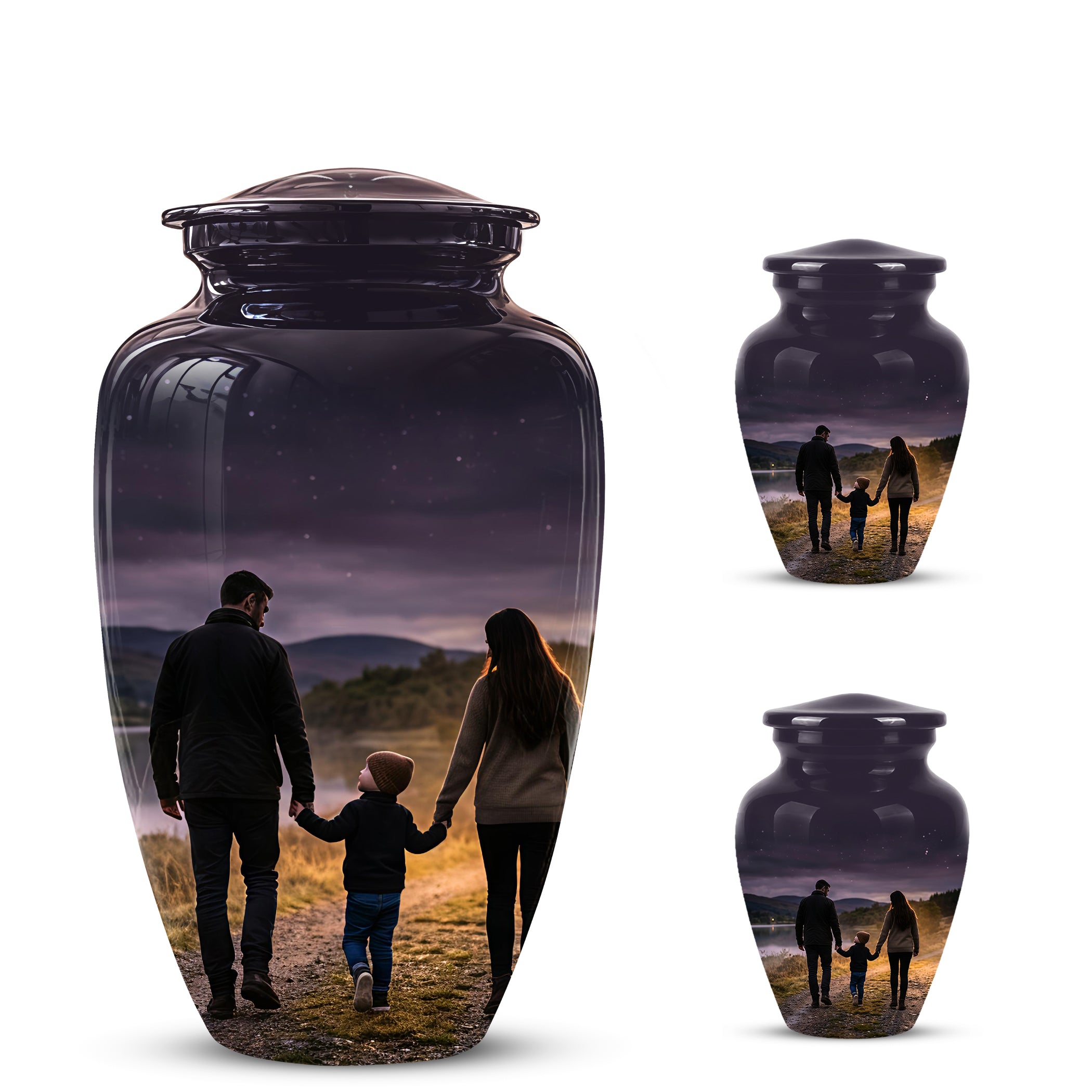 Dad, Son & Mom Cremation Urn - Artistic Night Burial Urns For Human Ashes