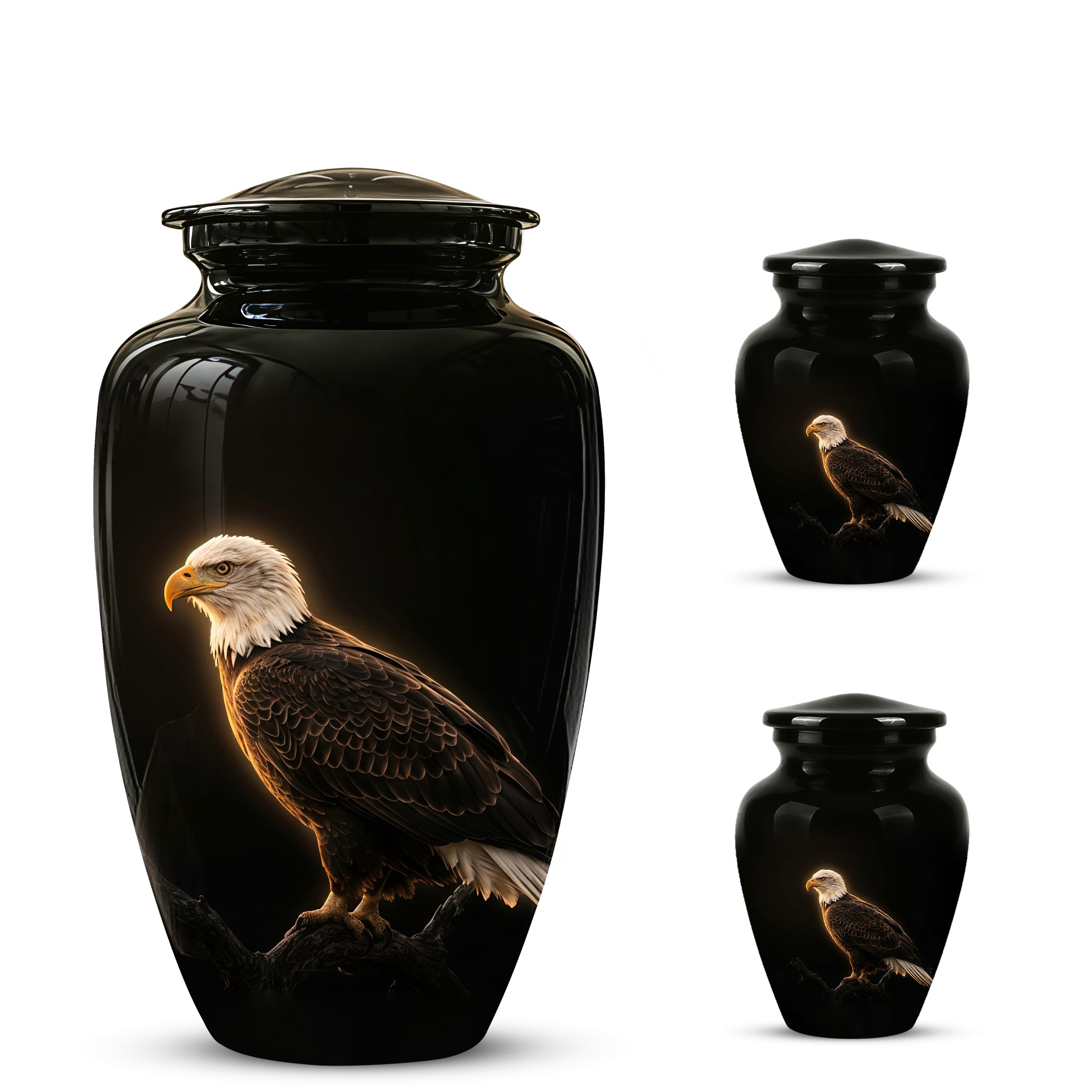 Bald Eagle Cremation Urn - Personalized Black Urns For Human Ashes