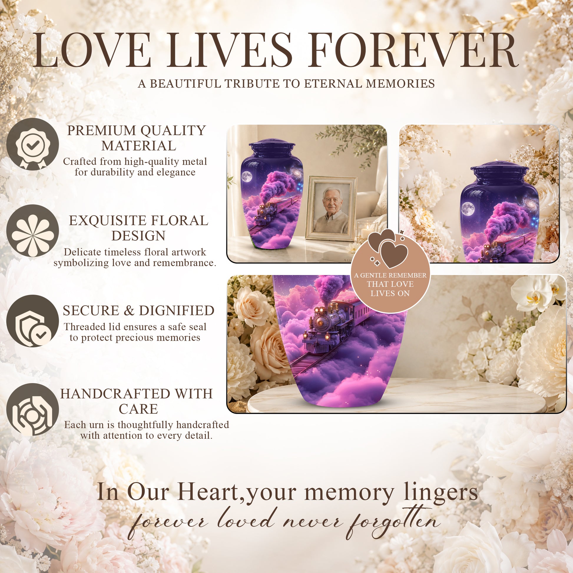 Fantasy Train Cremation Urn – Purple Cloud Memorial Urns For Human Ashes
