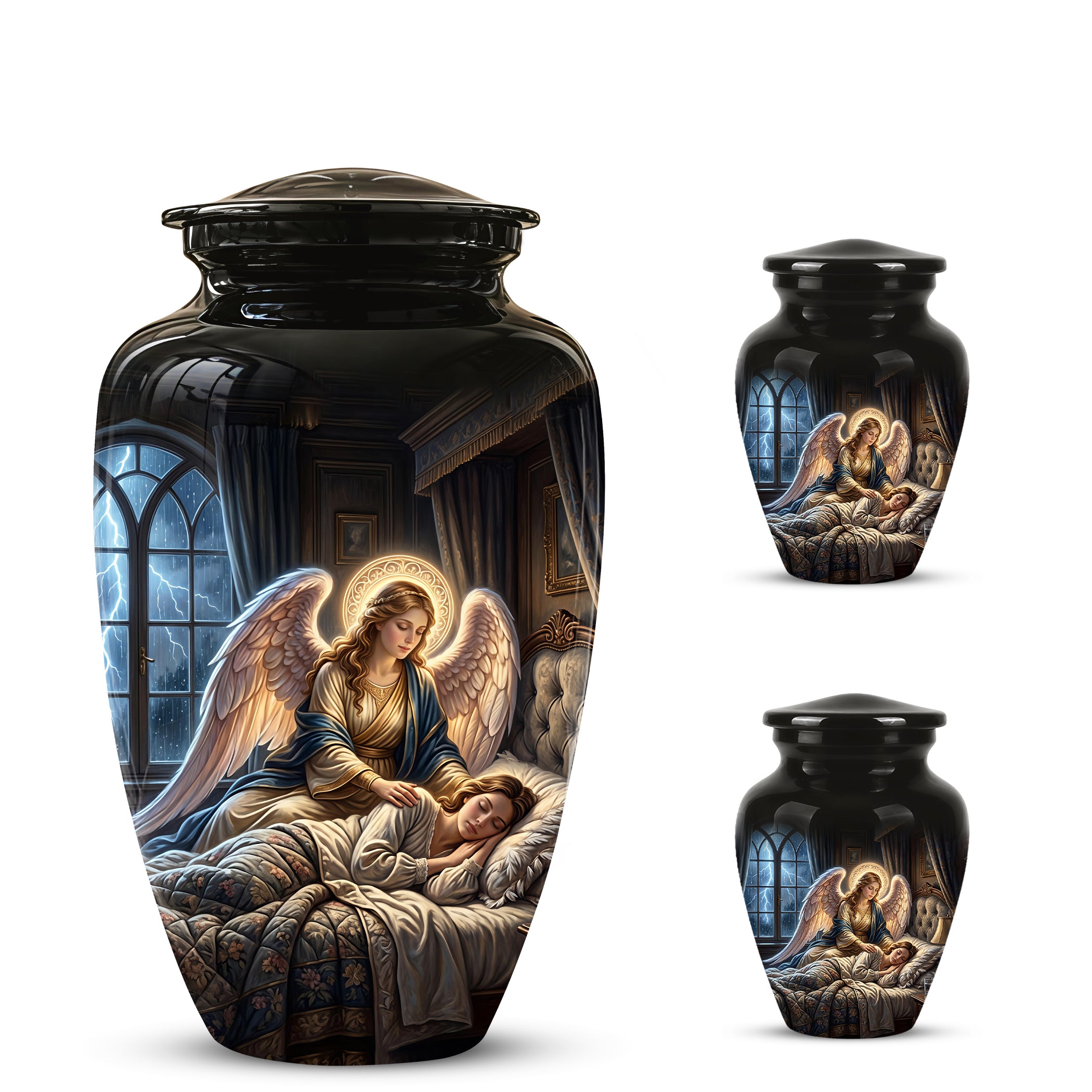 Angel Mom Cremation Urn - Black Memorial Urns For Mother Ashes
