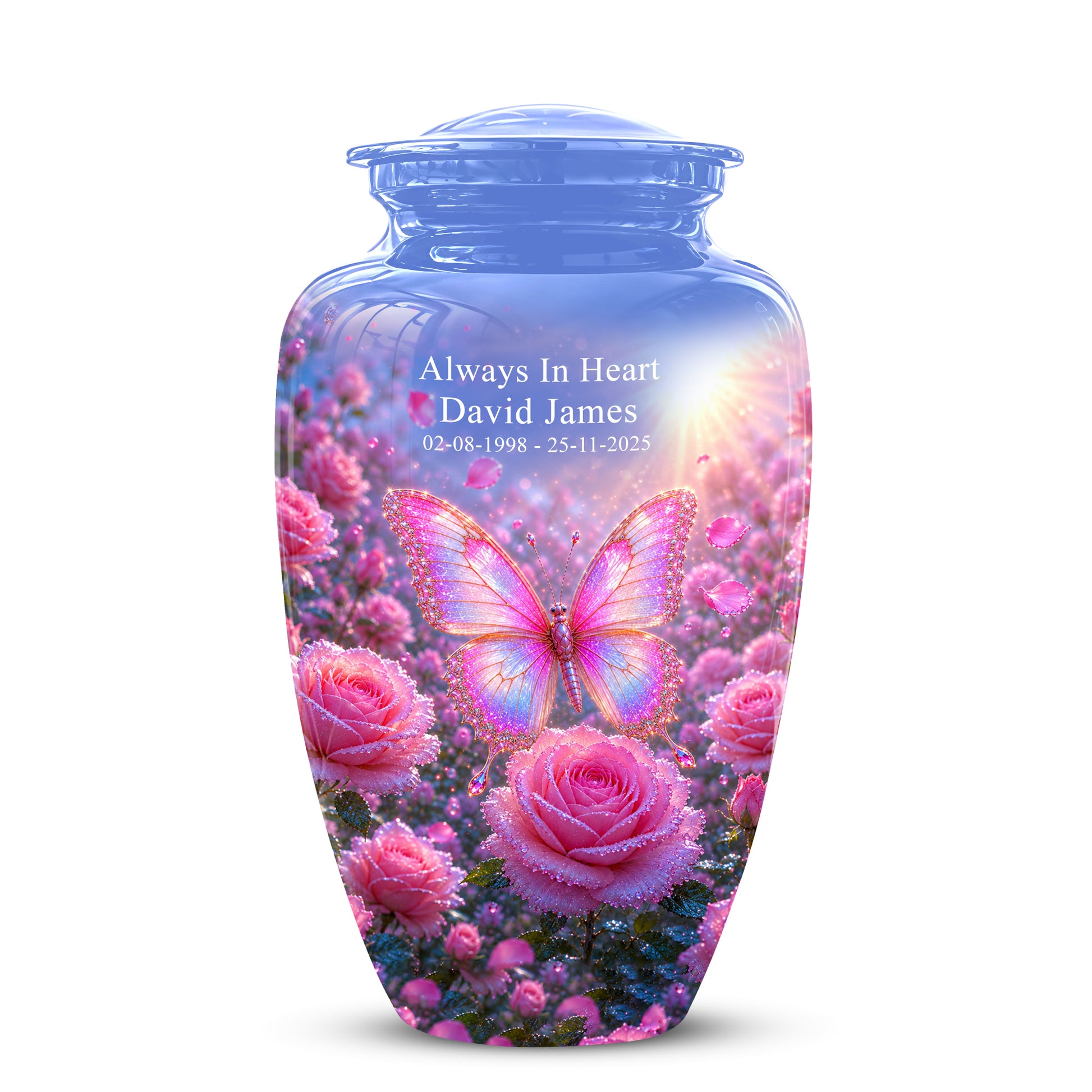 Pink Butterfly On Flower Funeral Urn - Handcrafted Urns For Mom Ashes