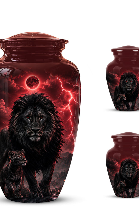 Lion With Cub Urn - Handcrafted Personalized Lion Burial Urn For Ashes