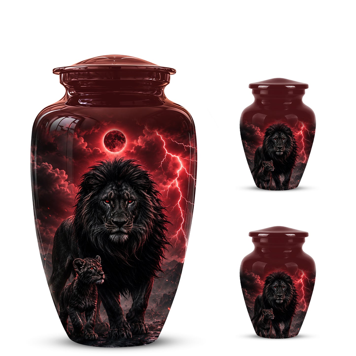 Lion With Cub Urn - Handcrafted Personalized Lion Burial Urn For Ashes