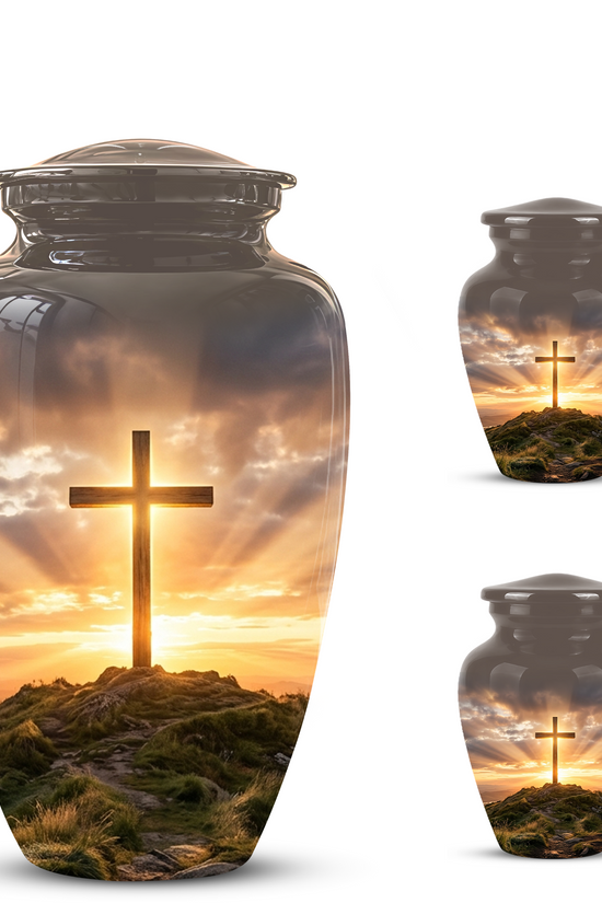 Christian Cross Cremation Urn - Sunrise Scenic Burial Urns For Human Ashes