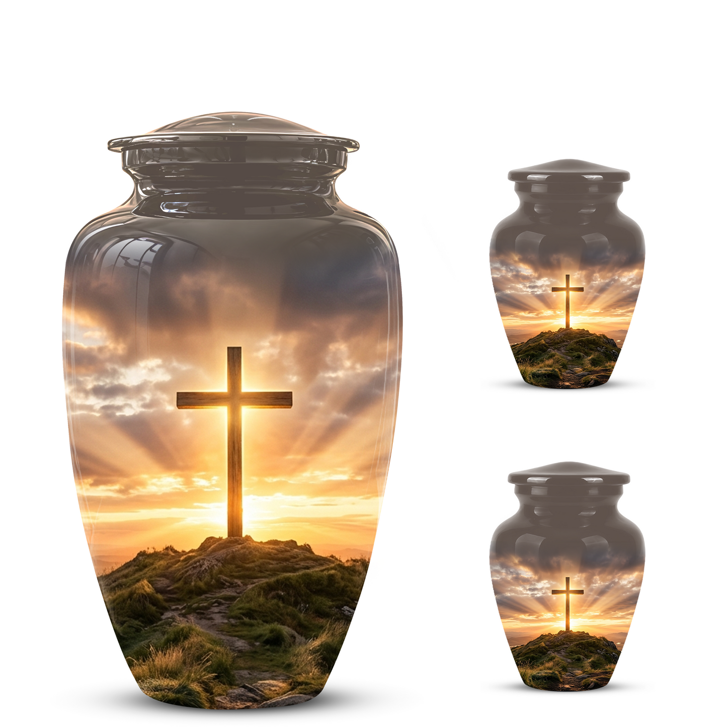Christian Cross Cremation Urn - Sunrise Scenic Burial Urns For Human Ashes
