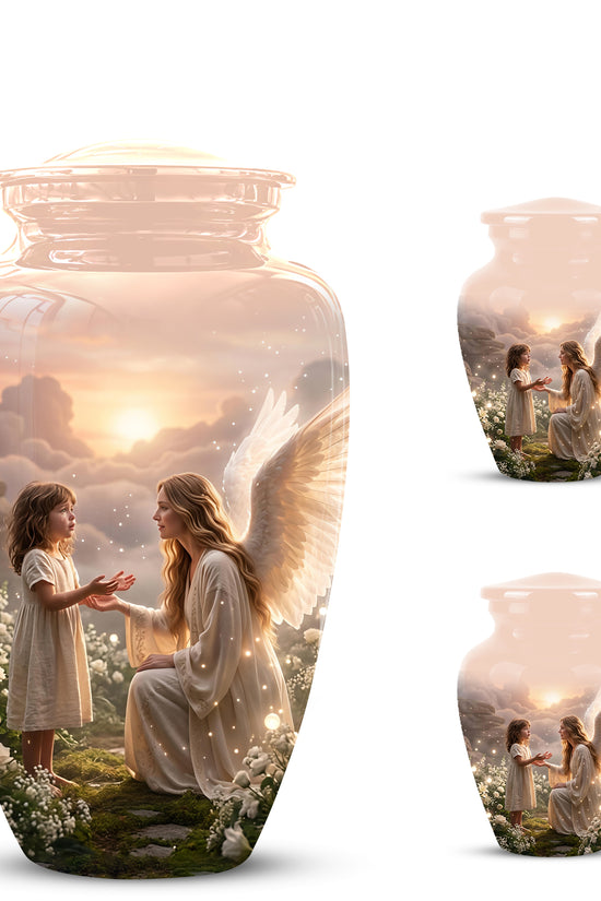 Angel Mom With Girl Child - Beautiful Artistic Custom Urns For Mom Ashes