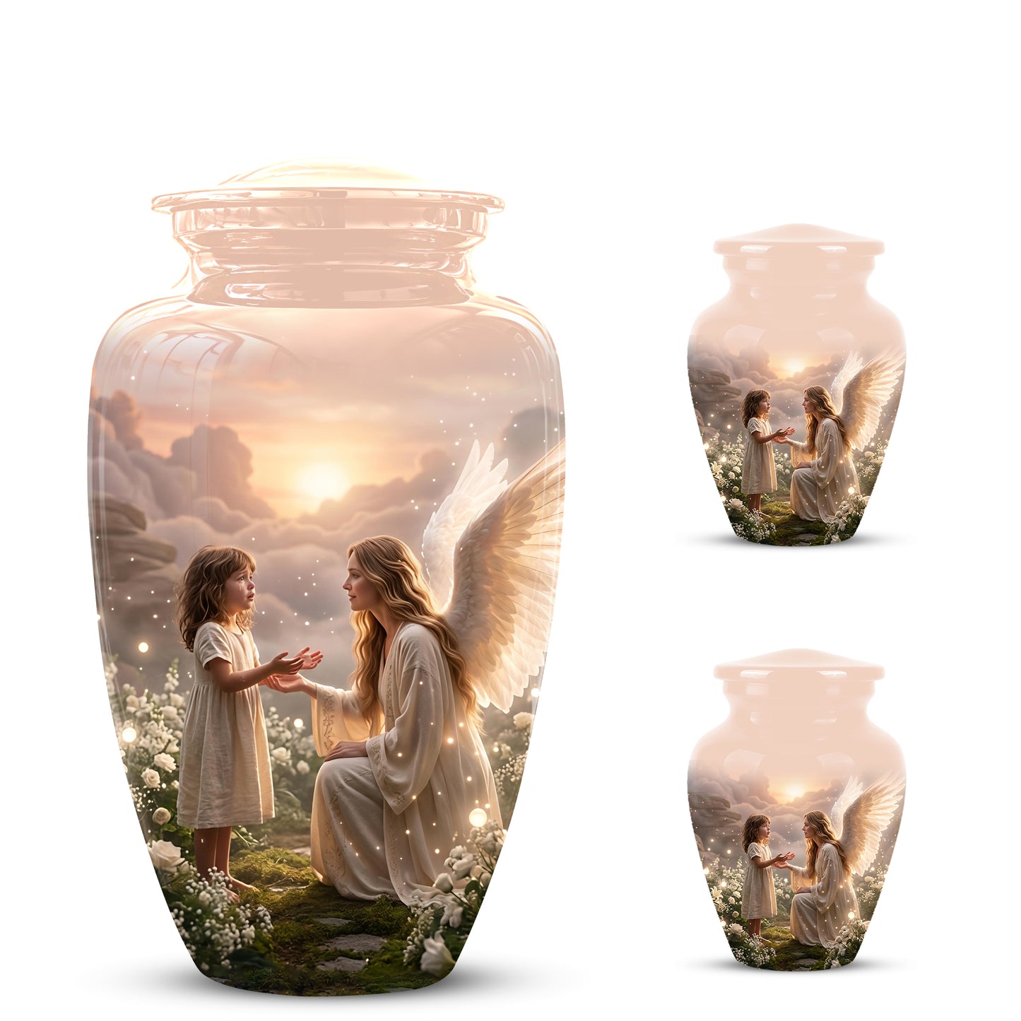 Angel Mom With Girl Child - Beautiful Artistic Custom Urns For Mom Ashes