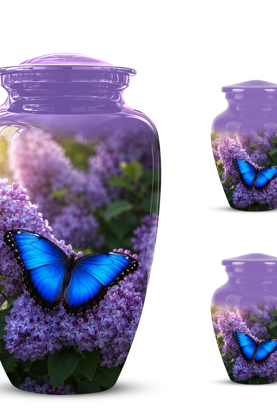 Blue Butterfly Cremation Urn - Purple Color Memorial Urns For Human Ashes