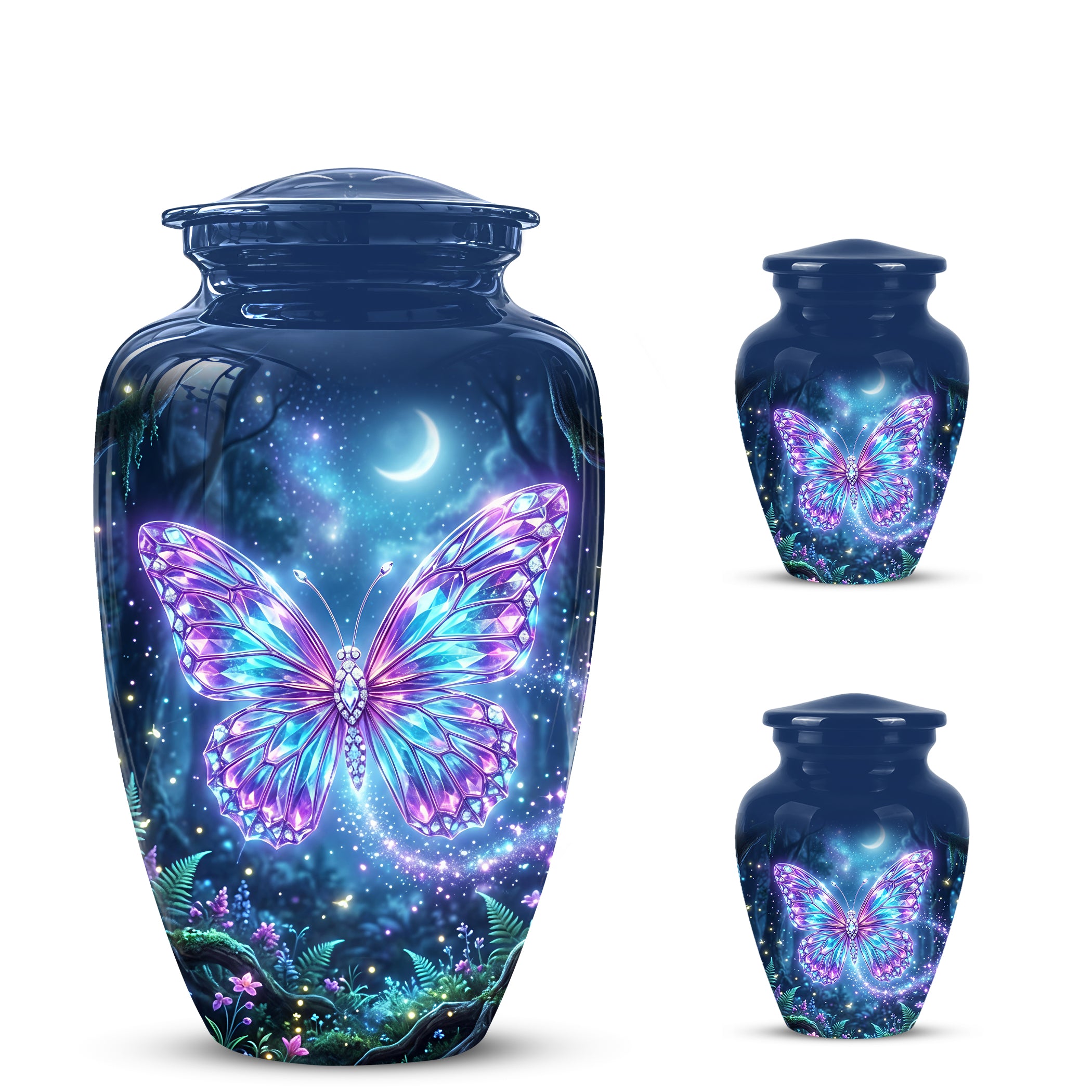 Glowing Colorful Butterfly Memorial Urn - Majestic Urns For Ashes