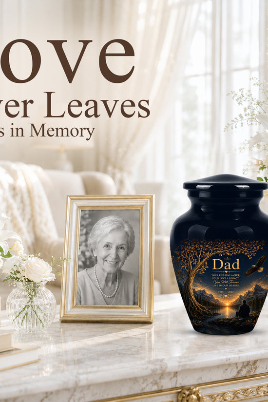 Mountain Memorial Urn for Dad – Black Funeral Urn for Human Ashes