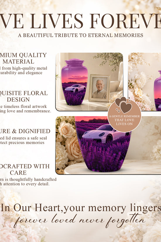 White Car Funeral Urn - Sunset Memorial Urns For Women Car Enthusiasts