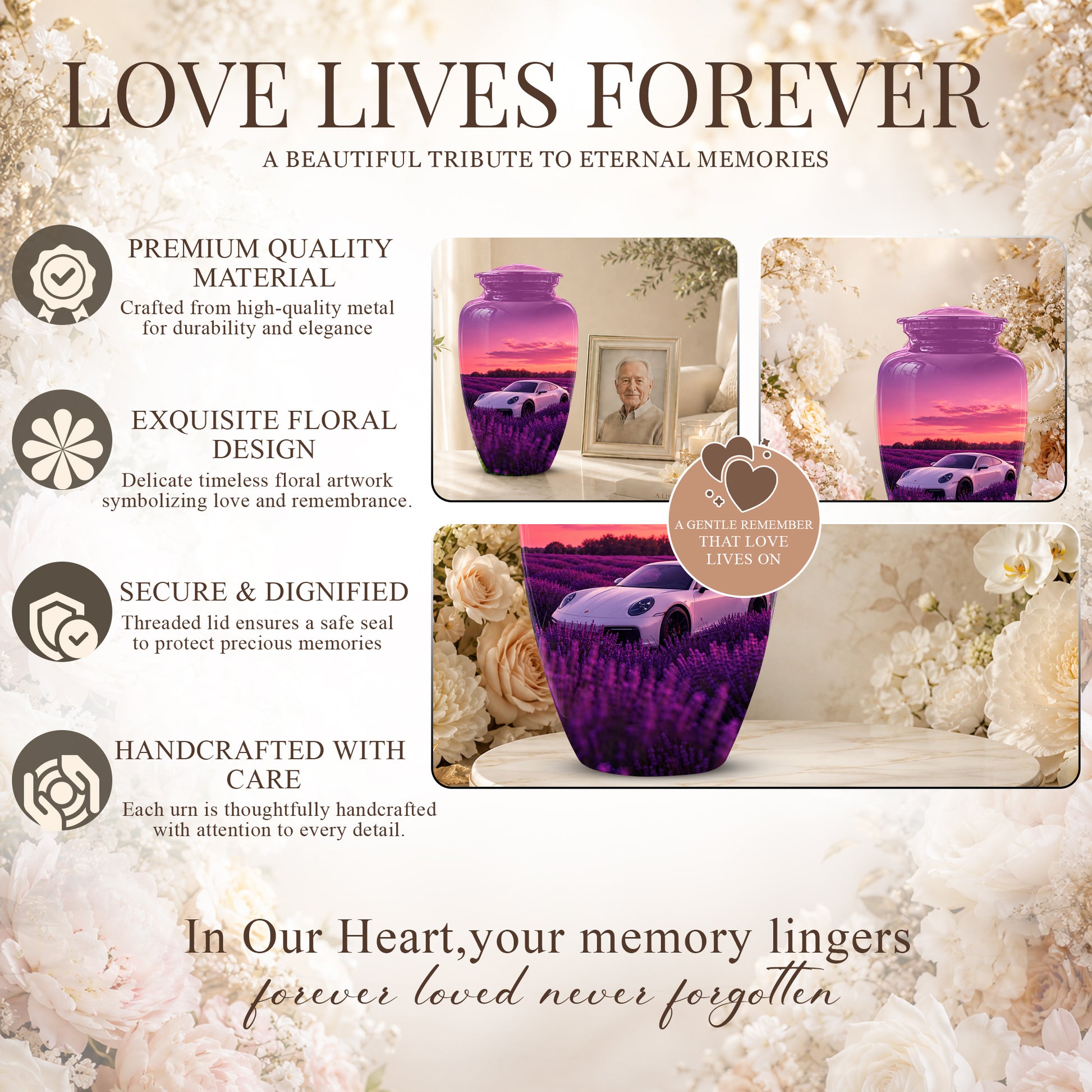 White Car Funeral Urn - Sunset Memorial Urns For Women Car Enthusiasts