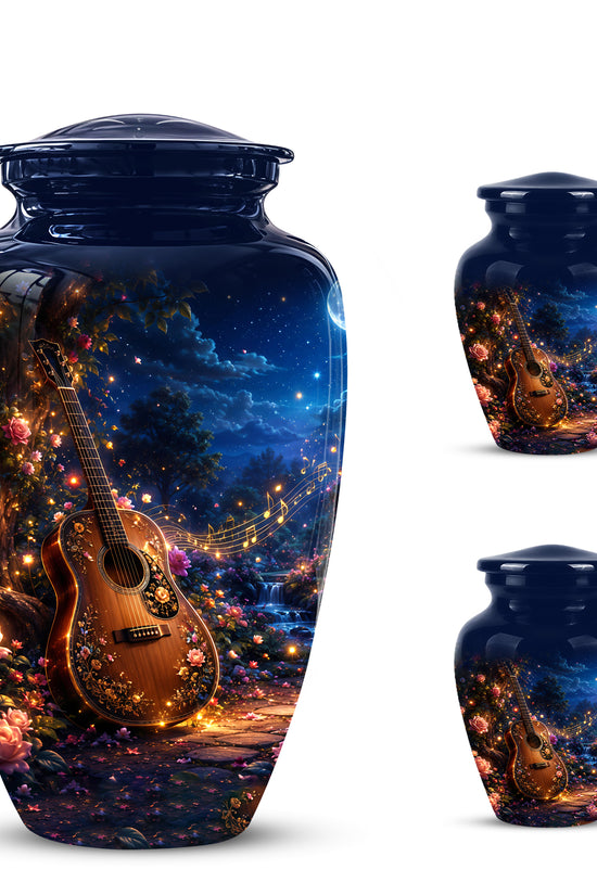 Acoustic Guitar & Starry Night Urn - Custom Funeral Urns For Musicians
