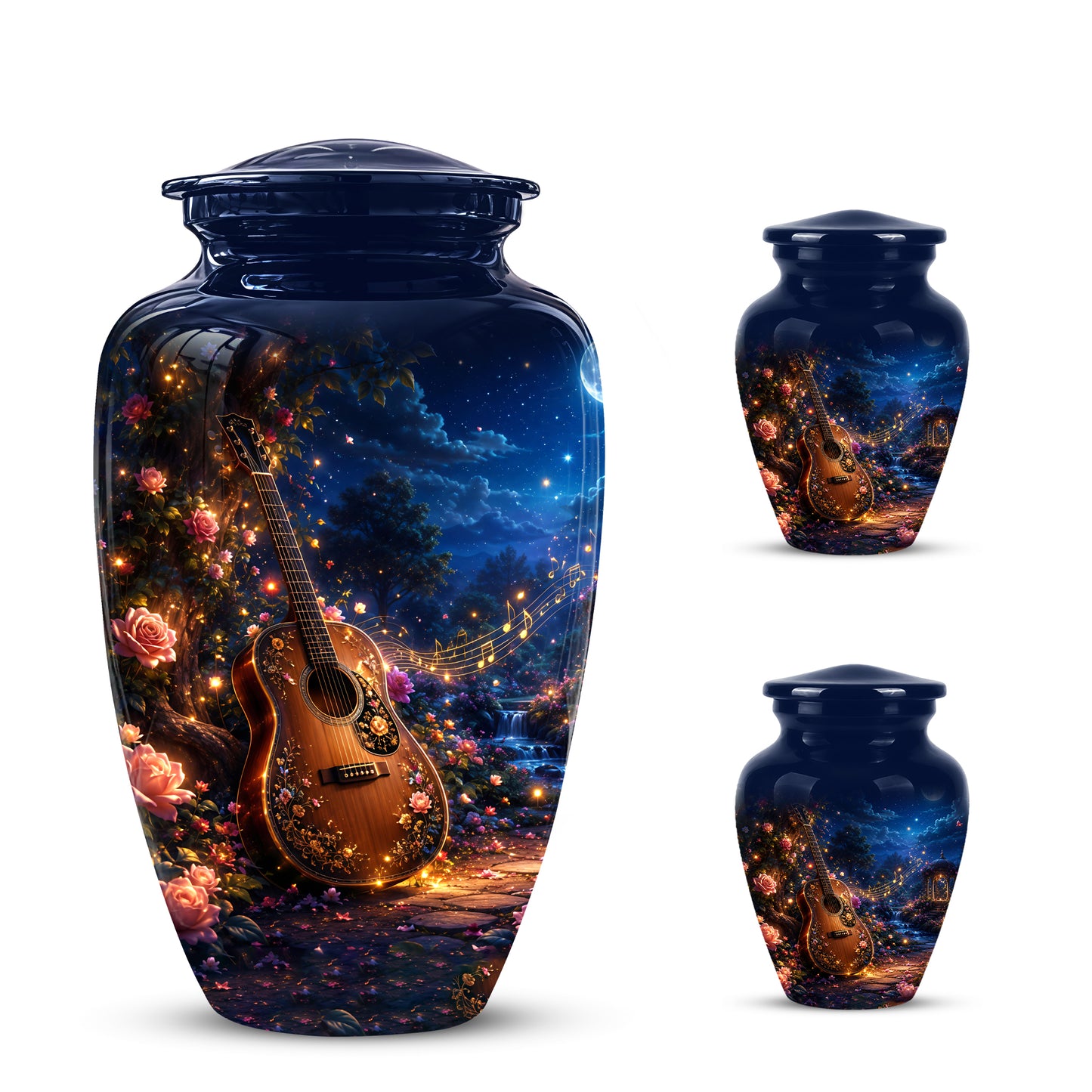 Acoustic Guitar & Starry Night Urn - Custom Funeral Urns For Musicians