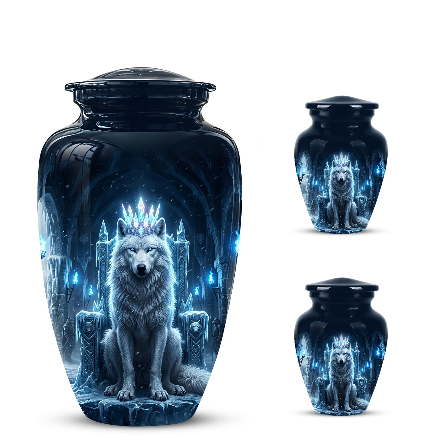 Ice Throne Wolf King Urn for Ashes | Personalized Urn Memorial