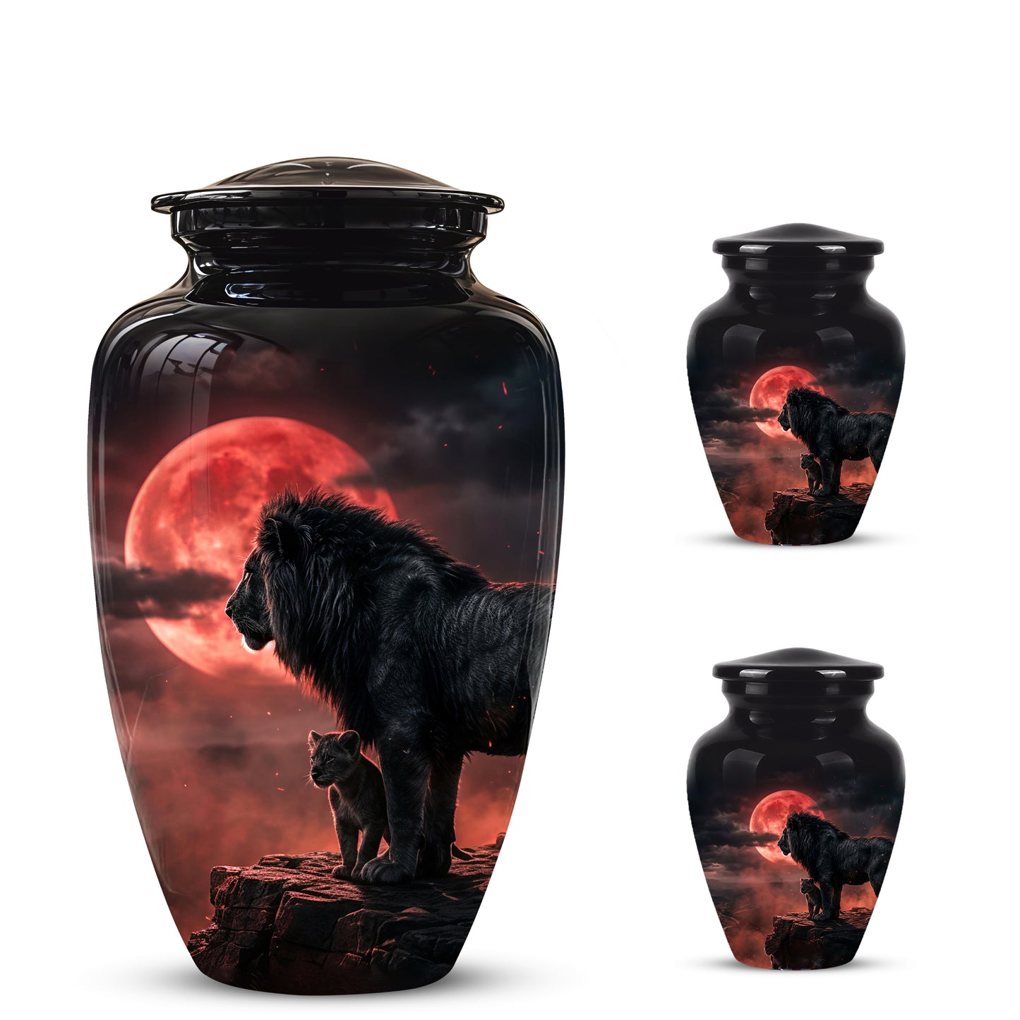 Lion With Cub Cremation Urn - Blood Moon Urns For Human Ashes