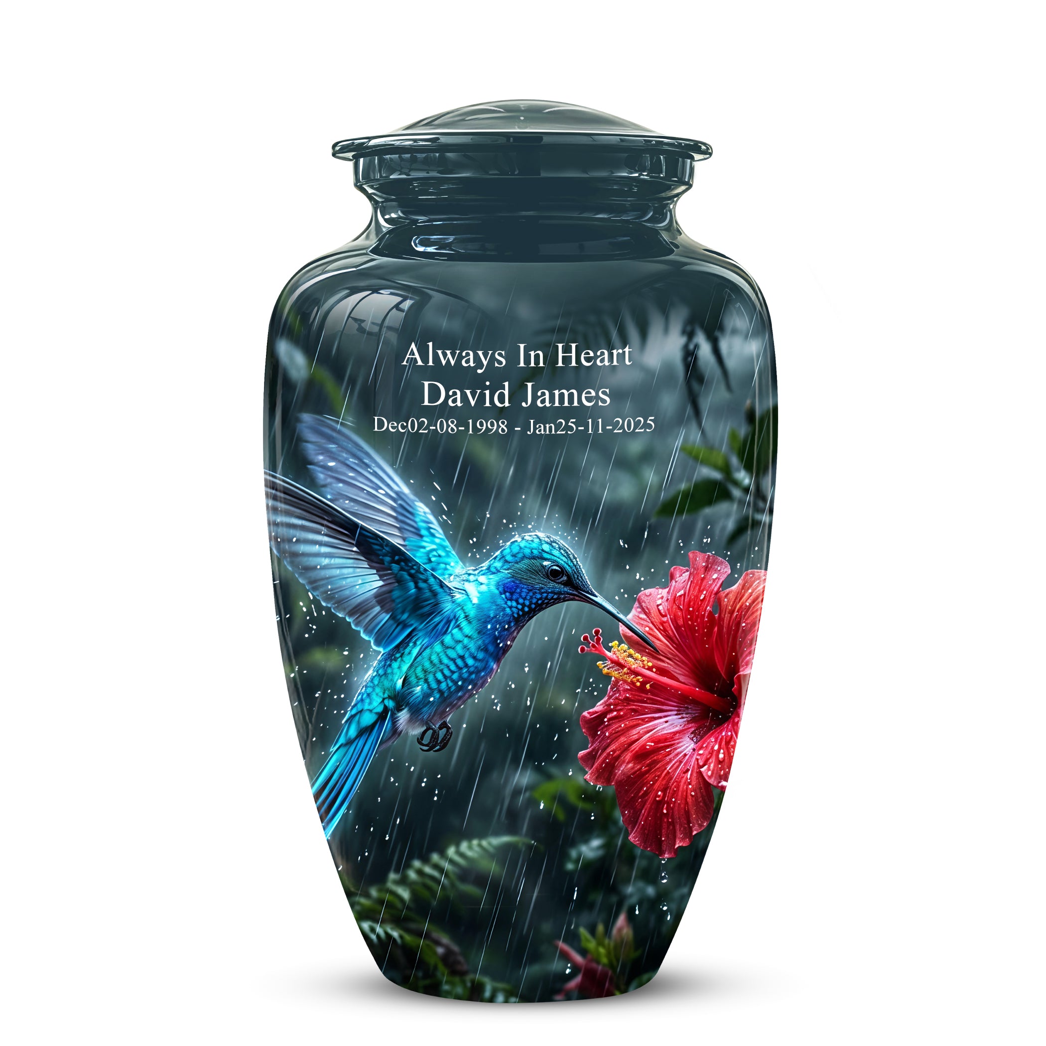 Blue Hummingbird With Red Flower - Personalized Memorial Urns For Ashes